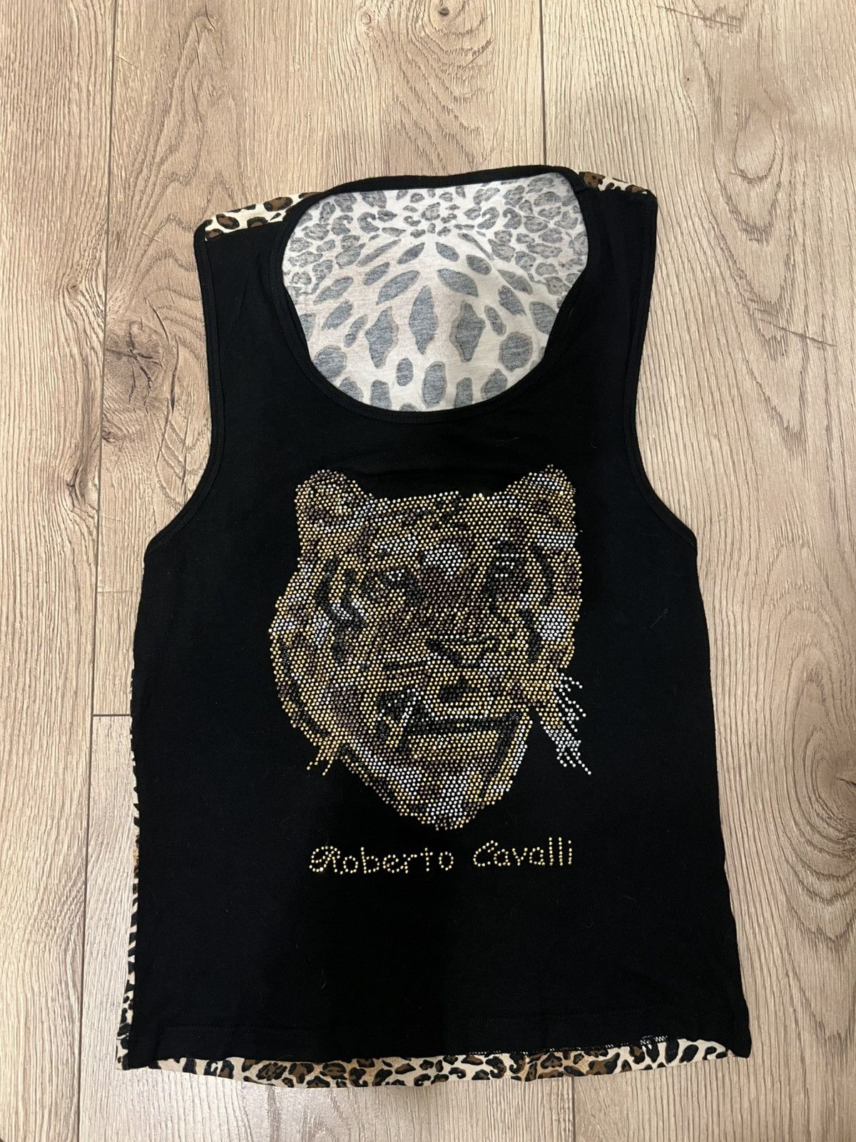 Roberto Cavalli Striking Black Roberto Cavalli Rhinestone Tiger Tank Top Size S / US 4 / IT 40 - 1 Thumbnail