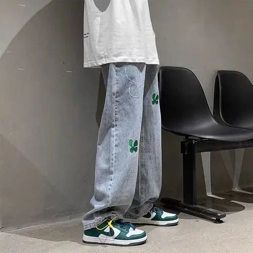 VIBE High street hip hop embroidered straight wide leg jeans Size US 31 - 1 Thumbnail