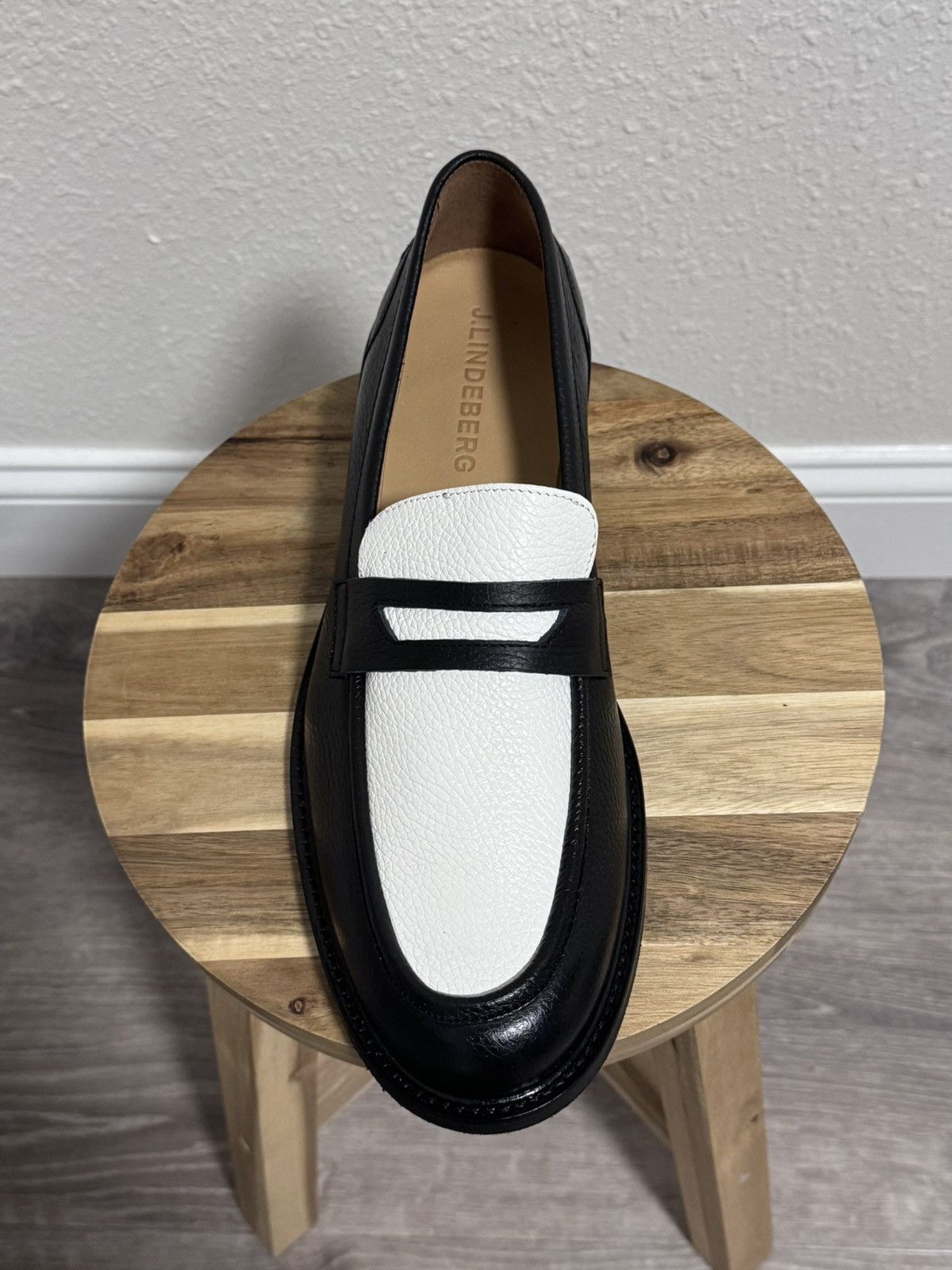 J.Lindeberg J.Lindeberg Dean Black White Leather Penny Loafers Size US 12 / EU 45 - 14 Thumbnail