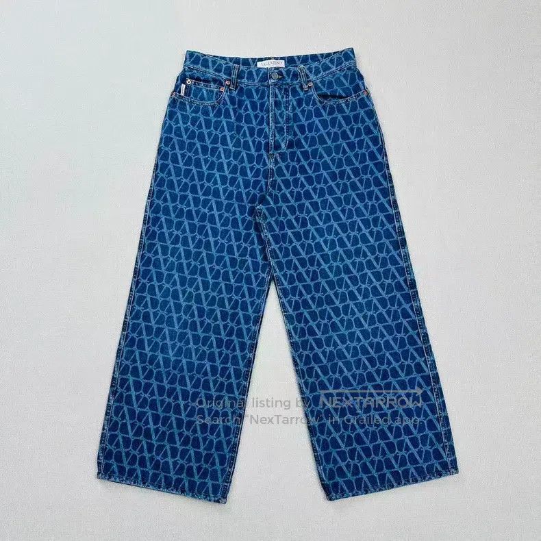 Valentino Valentino Full of logo denim wide-leg pants Size US 31 - 1 Thumbnail