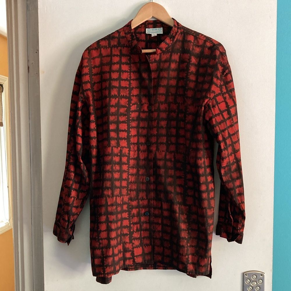 Vintage MIM Made in Marrakesh Cotton Tunic Blouse Red & Black Oversi Size ONE SIZE - 15 Thumbnail