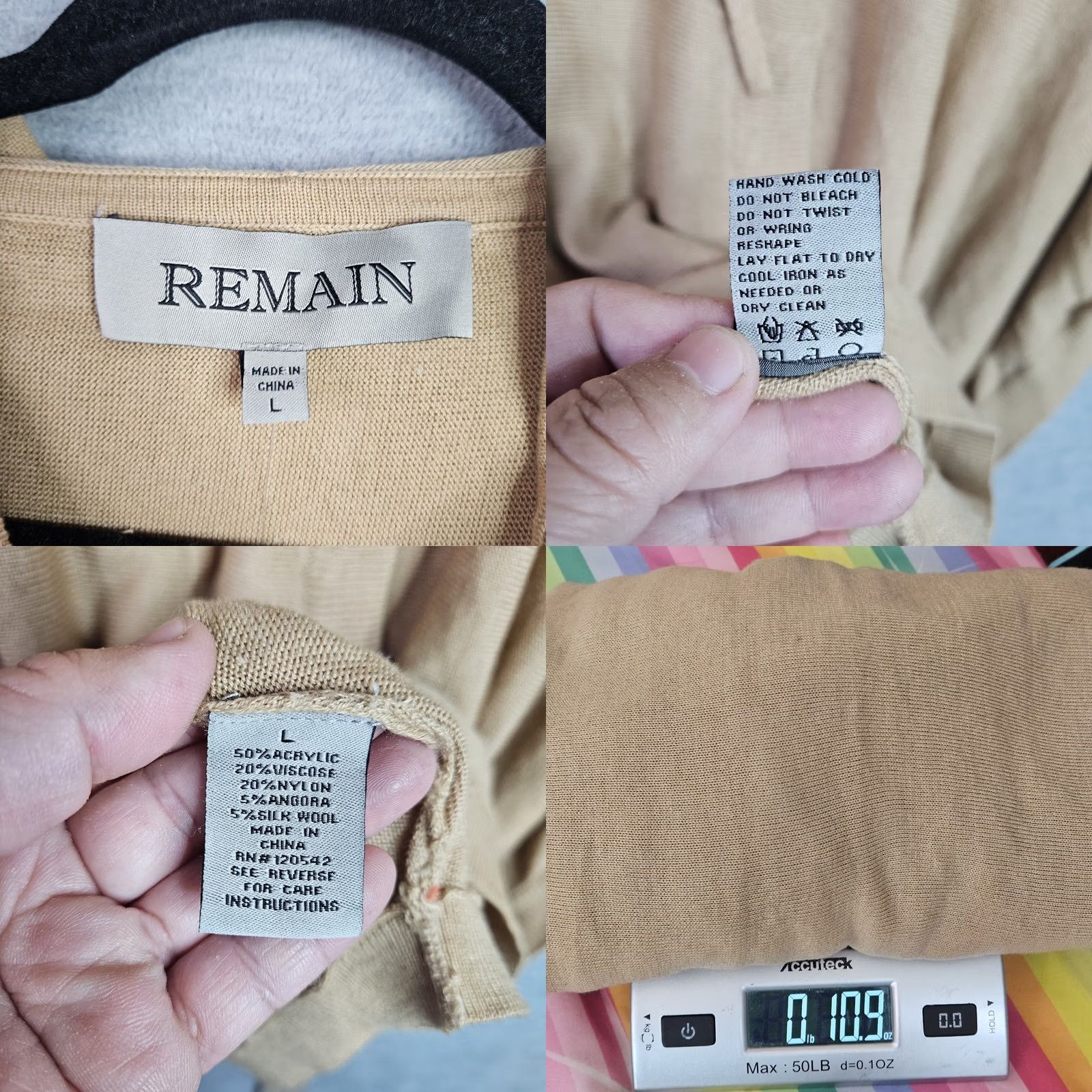 Vintage Remain Sweater Hoodie Women L Beige Knit Crew Neck Pockets Button Pullover All Seasons 80s Modern Size L / US 10 / IT 46 - 8 Thumbnail