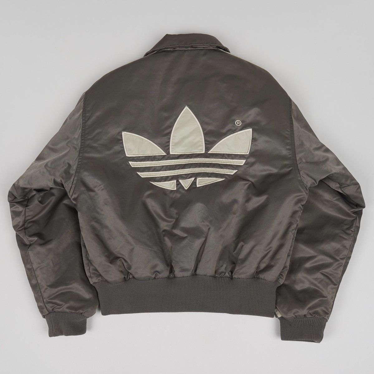 image of Adidas Vintage Nylon Bomber Jacket in Grey, Men's (Size XS)