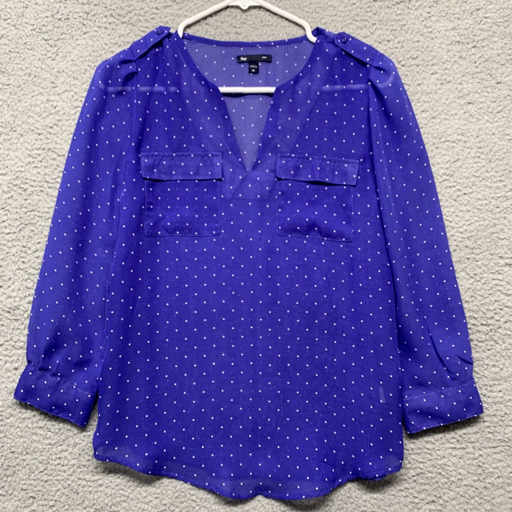 Gap Gap Tunic Women XS Blue 2 Pockets Polka Dot 3/4 Sleeve V-Neck Pullover Women's Tunic Size XS / US 0-2 / IT 36-38 - 2 Thumbnail