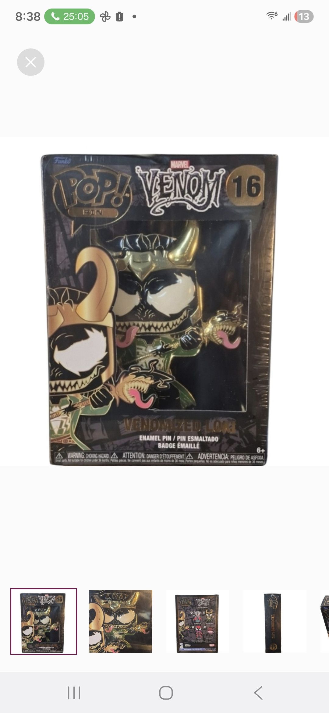 Other Funko × Marvel POP PIN VENOMIZED LOKI Enamel Pin Size ONE SIZE - 1 Thumbnail