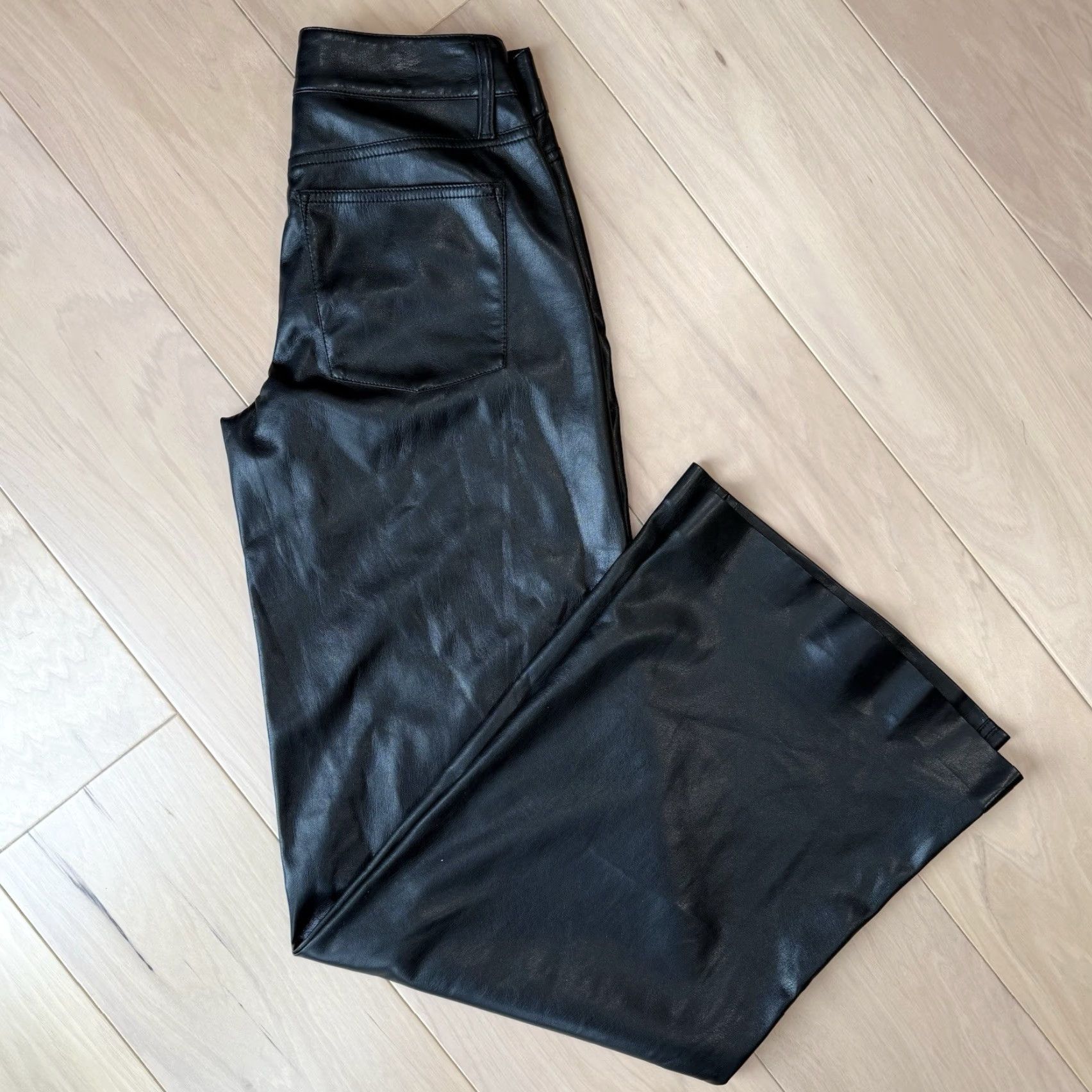 Alice + Olivia Alice + Olivia Faux Leather Pants Women's 0 Black Wide Leg Designer Glam Boho NWT Size 25" / US 0 / IT 36 - 2 Thumbnail