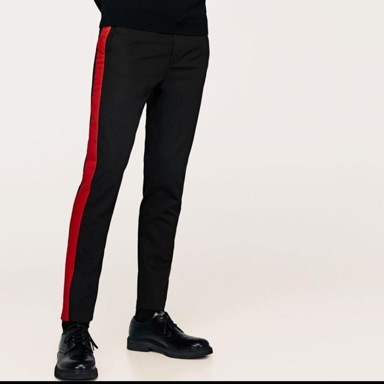 Zara Black Trousers with Red Side Stripe Size US 30 / EU 46 - 1 Preview