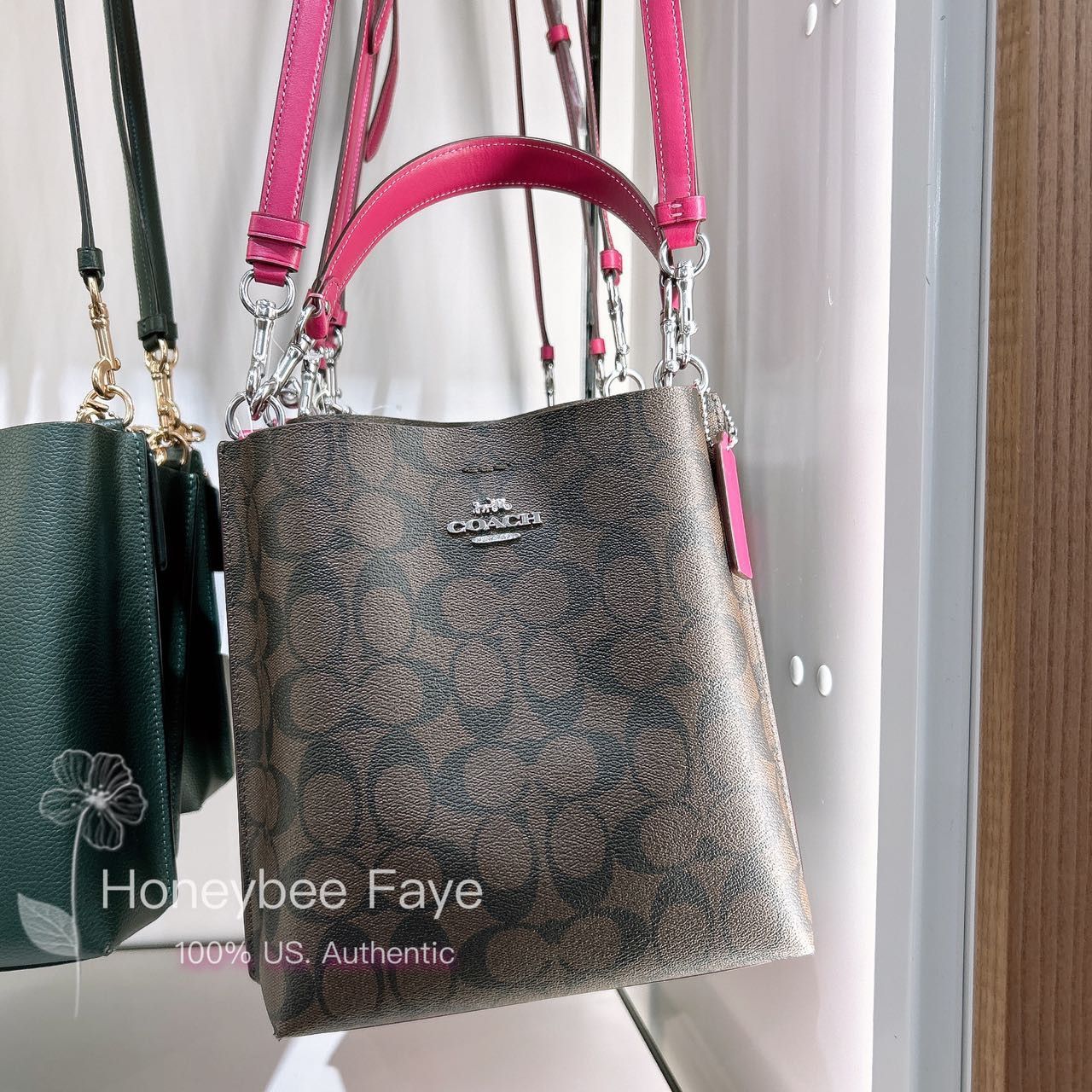 image of Coach Mollie Bucket Bag 22 In Signature Canvas Bag Ca582 in Silver/Brown/Bright Violet, Women's