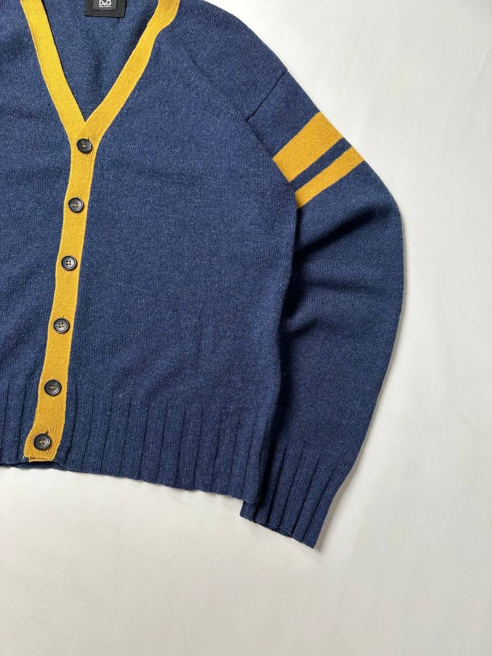 Dolce & Gabbana Dolce Gabbana Blue Wool V-Neck Stripe Detail Cardigan Size US L / EU 52-54 / 3 - 4 Thumbnail