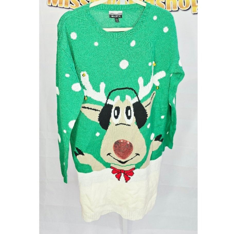 Other Allison B. Green Reindeer Christmas Ugly Sweater Dress L Size L / US 10 / IT 46 - 1 Thumbnail