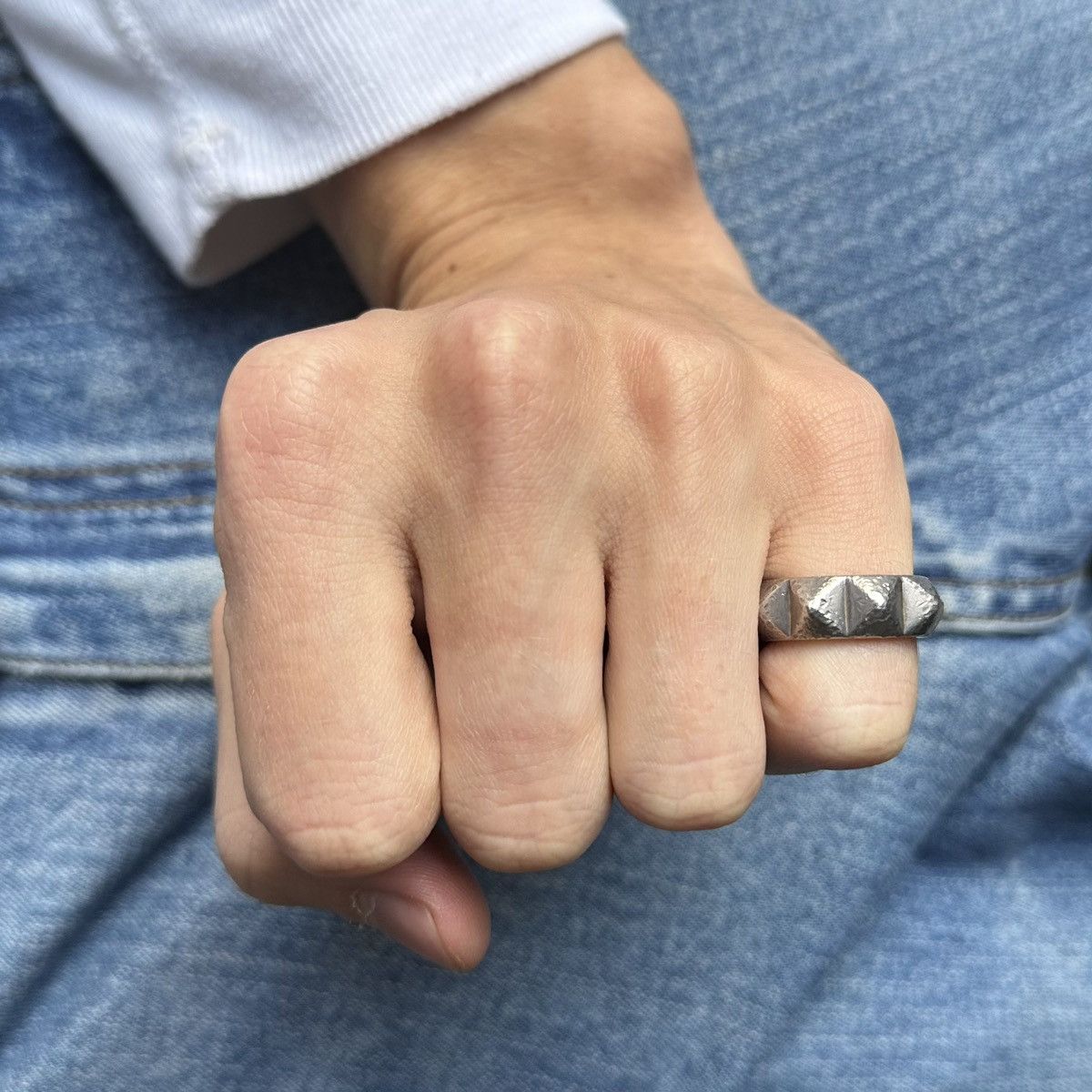 image of Studded Spike .925 Silver Ring in Grey, Men's