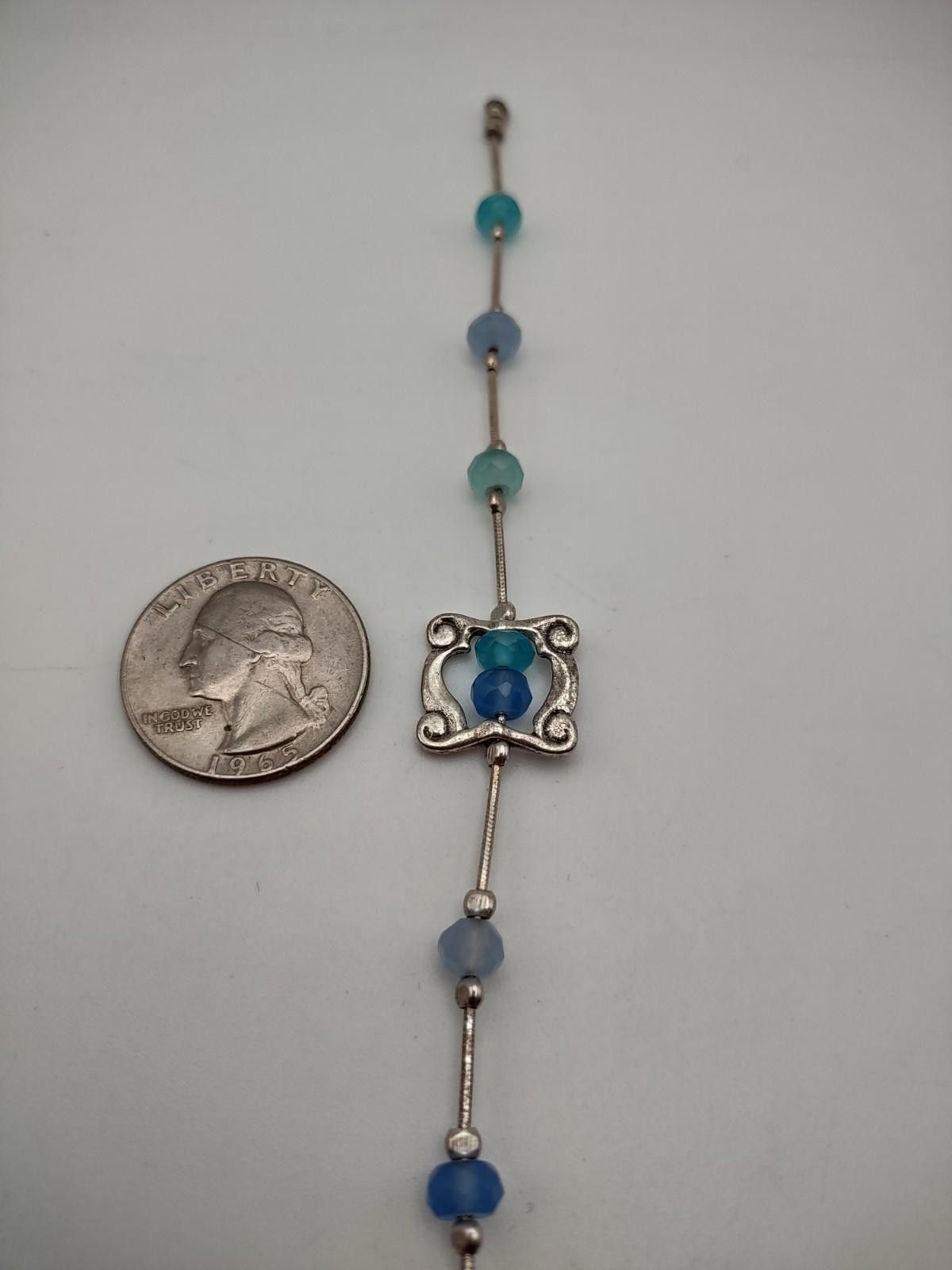 The Unbranded Brand 925 Sterling Silver Blue Bead Bracelet Art Nouveau Style Size ONE SIZE - 3 Thumbnail