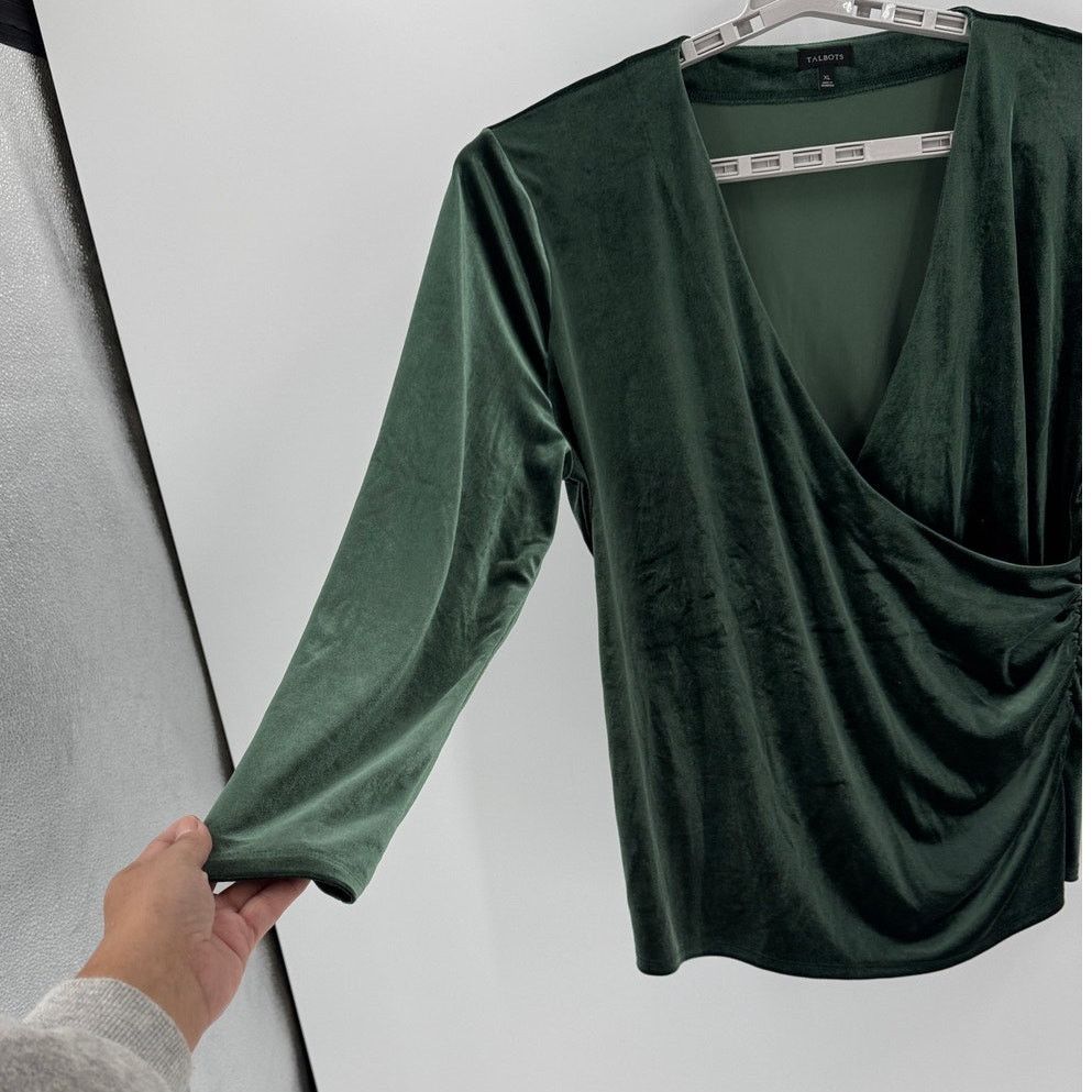Other Talbots green velvet ruched faux wrap top size xl holiday Size XL / US 12-14 / IT 48-50 - 3 Thumbnail