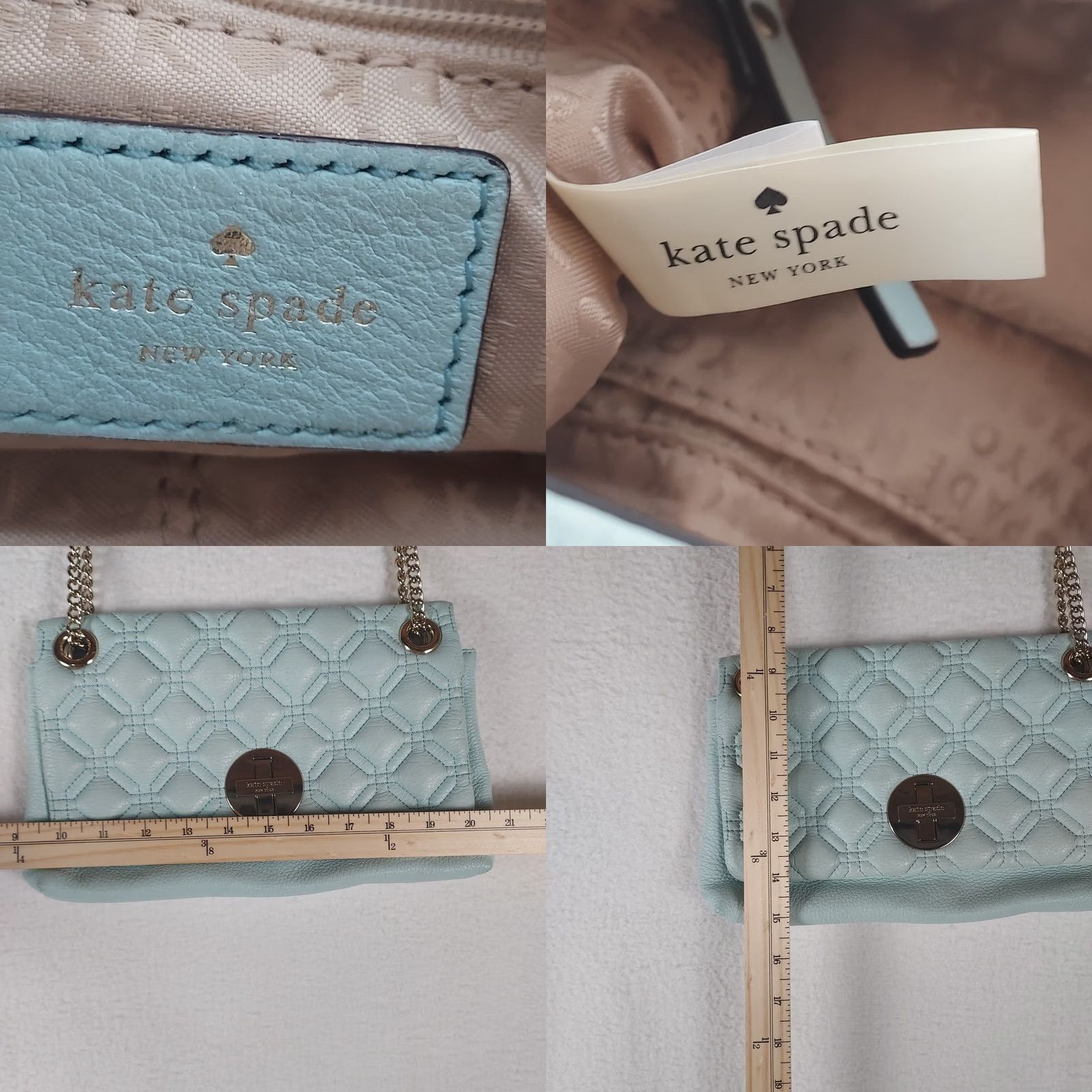 Vintage kate spade new york Quilted Pebbled Leather Turnlock Shoulder Bag Blue Gold Chain Women Size ONE SIZE - 8 Thumbnail