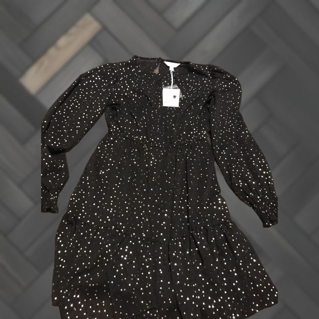 Lauren Conrad NWT Dress Ruffle Black Dot Print XS Women