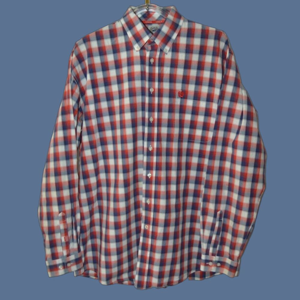Vintage Cinch Mens Western L/S Shirt 2XL Red White Blue Plaid Cotton Shirt Men Size US XXL / EU 58 / 5 - 1 Thumbnail