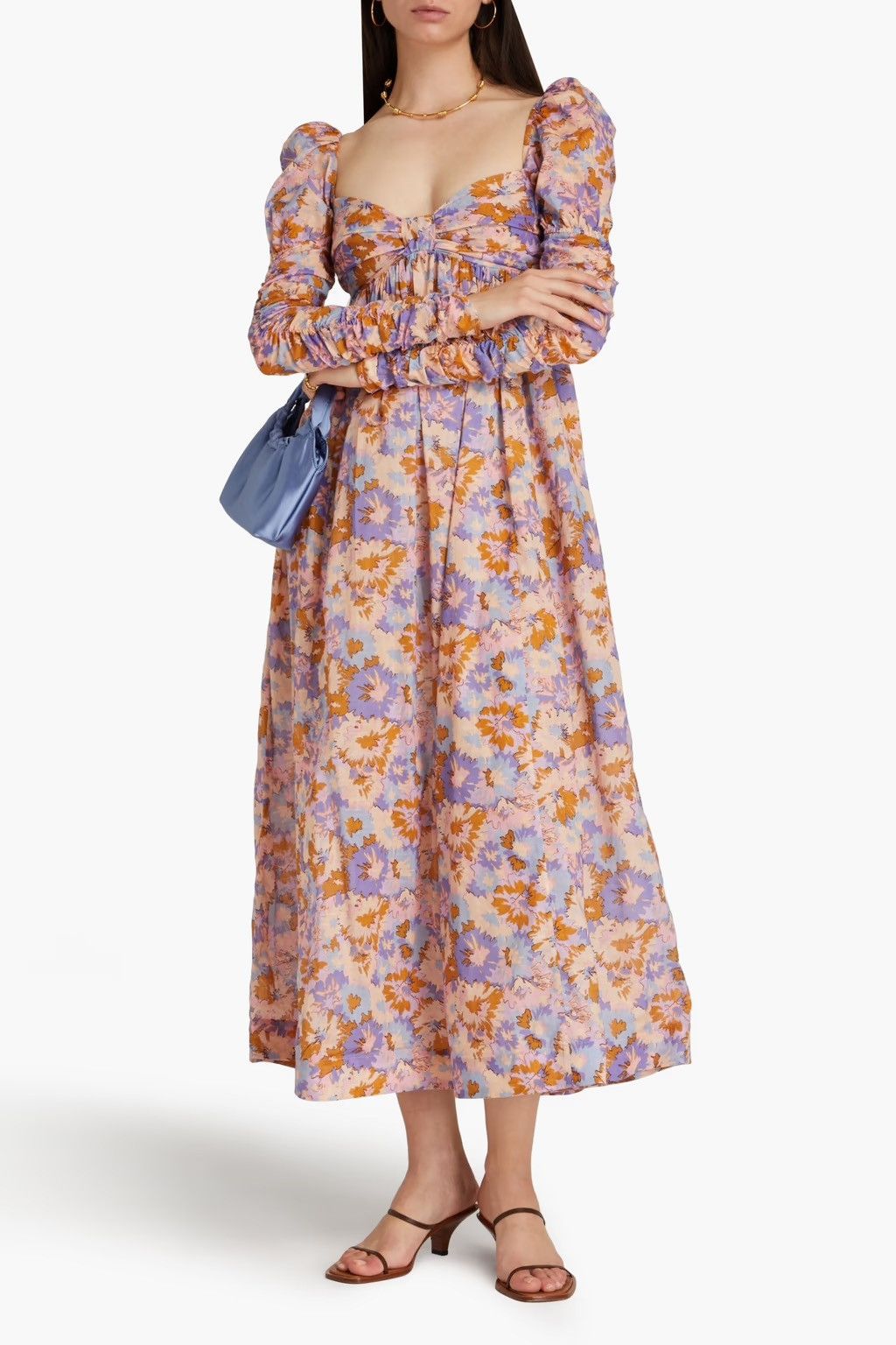 Zimmermann Zimmermann Gathered Floral Violet Twist Front Midi Dress |  Grailed