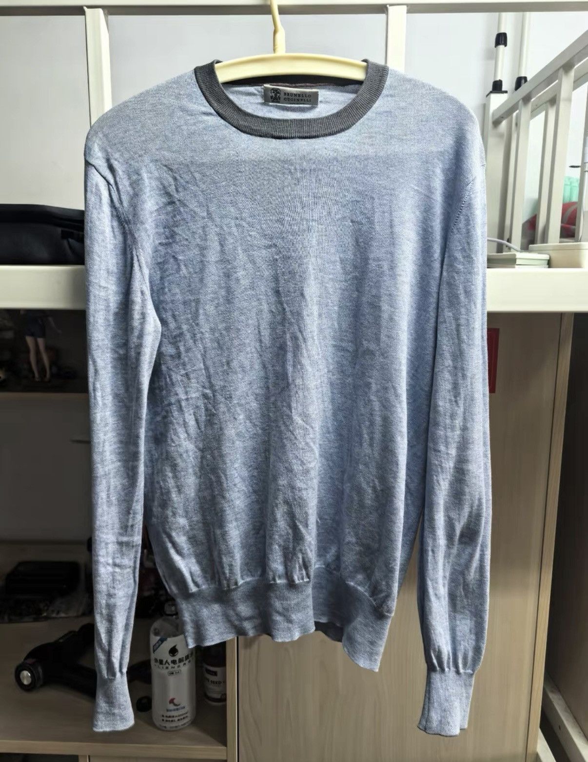Brunello Cucinelli Brunello Cucinelli Blue-Grey Round Neck Long-Sleeve Knitwear Size US S / EU 44-46 / 1 - 1 Thumbnail