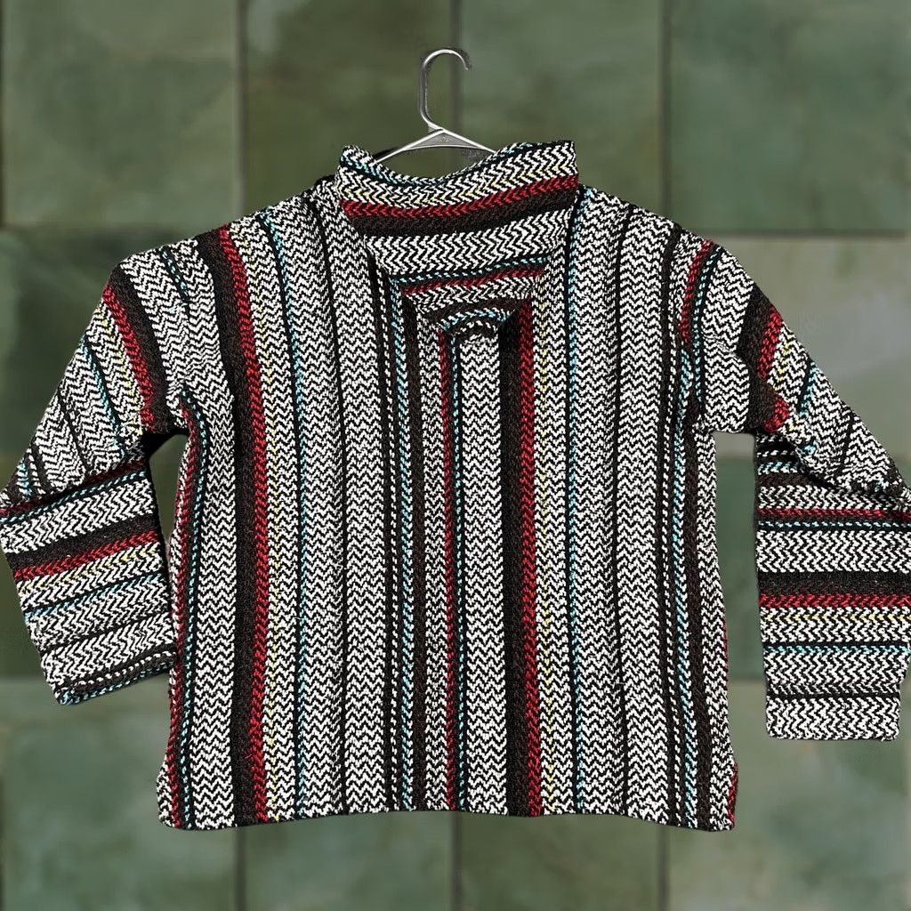KangaROOS Baja Joe Hoodie Mens XL Black White Stripe Pullover Kangaroo Pocket Multicolor Accent Pattern Knit Fabric Size US XL / EU 56 / 4 - 1 Thumbnail
