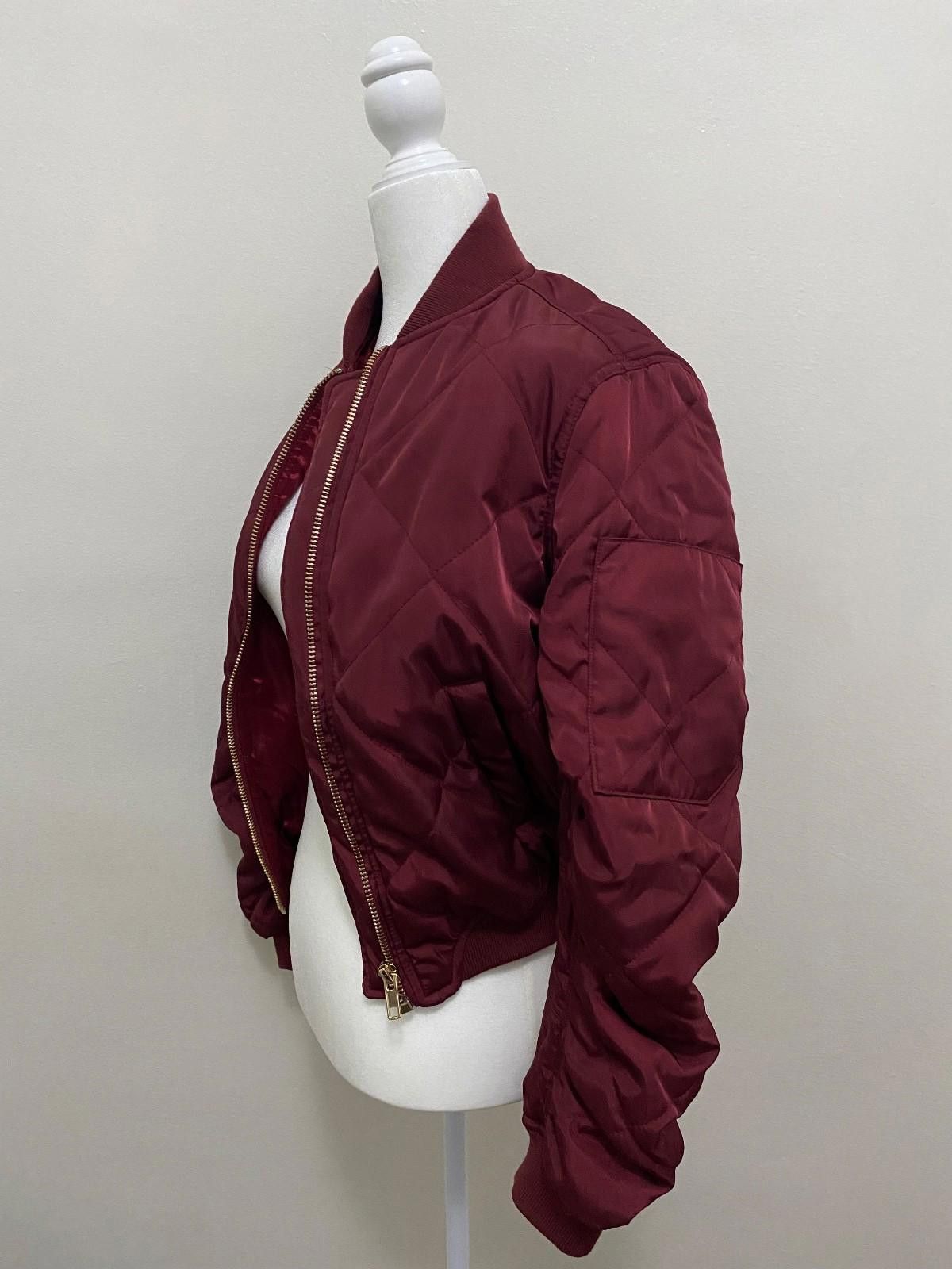 Lulus LULUS Quilted Bomber Jacket in Burgundy (X-SMALL) Size XS / US 0-2 / IT 36-38 - 7 Thumbnail