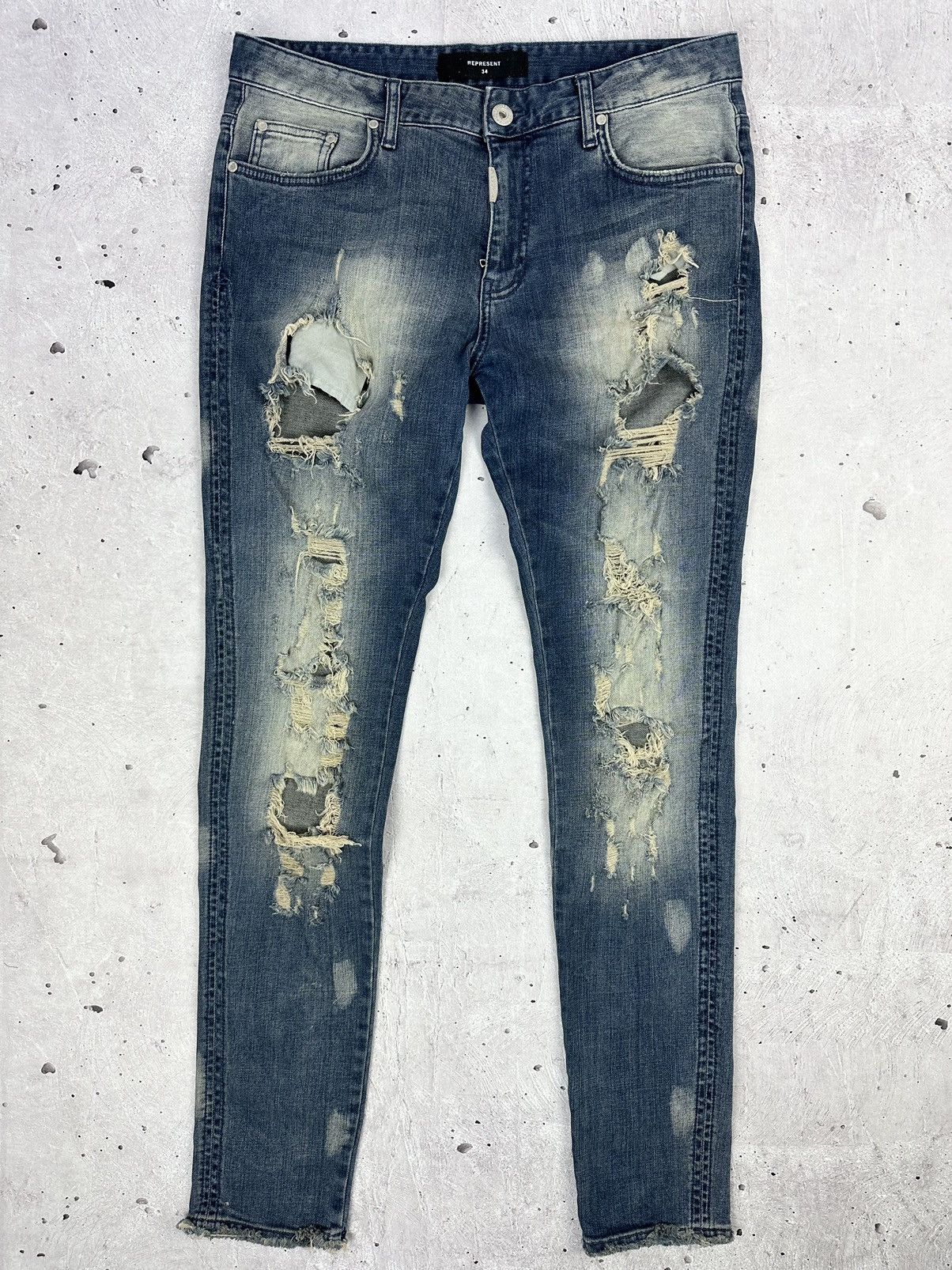 Represent Clo. Represent Destroyer Blue Cotton Sand Blast Men’s Jeans Size US 34 / EU 50 - 1 Thumbnail