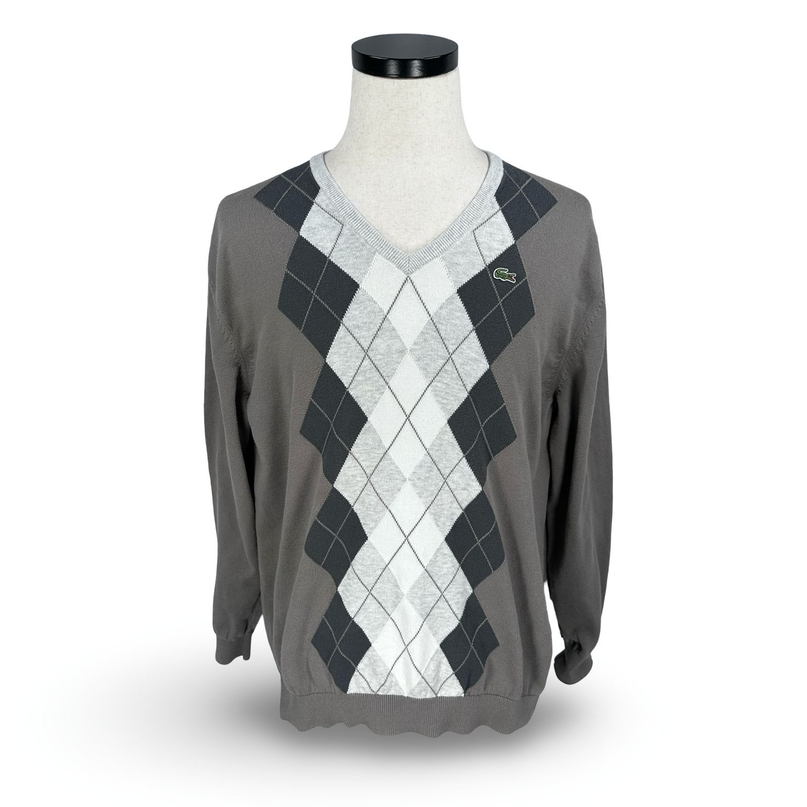 Lacoste Lacoste Sweater Men’s 6 Gray White Black Argyle Knit V-Neck Size US XL / EU 56 / 4 - 1 Thumbnail