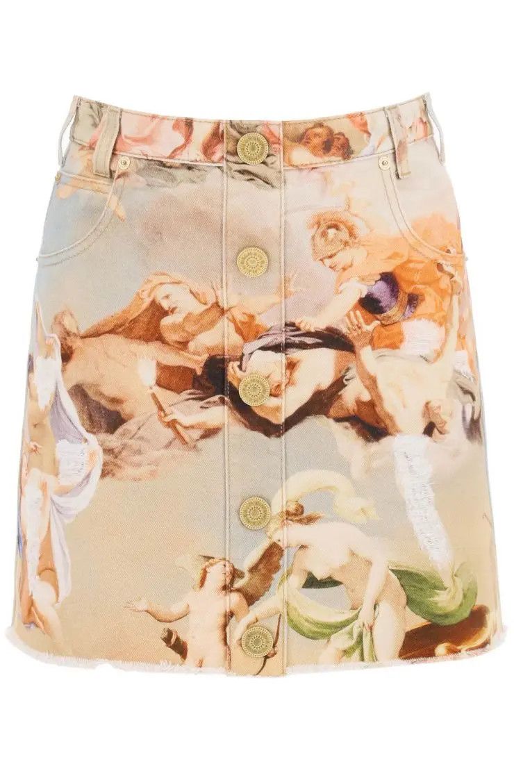 image of Balmain O1S22I1N0424 Denim Mini Skirt In Multicolor, Women's (Size 26)