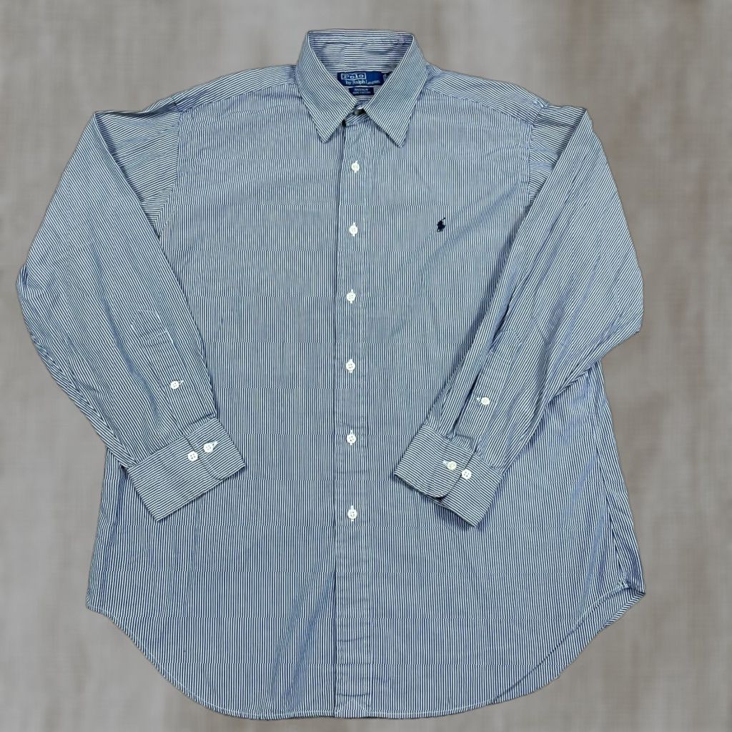 Polo Ralph Lauren Polo Ralph Lauren Shirt Men Large Blue Pinstripe Button Up Dress Andrew 16 32 * Size 42R - 1 Thumbnail