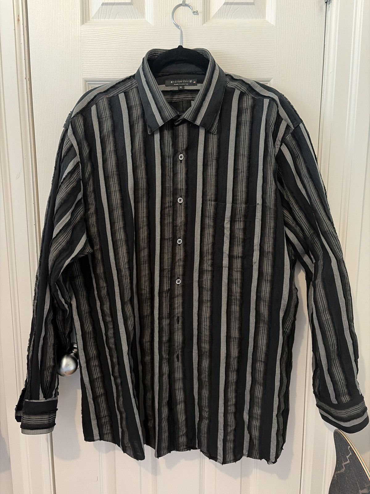 Vintage Raw Edge Striped Patchwork Shirt Andrew David Made In USA Size US XL / EU 56 / 4 - 1 Thumbnail