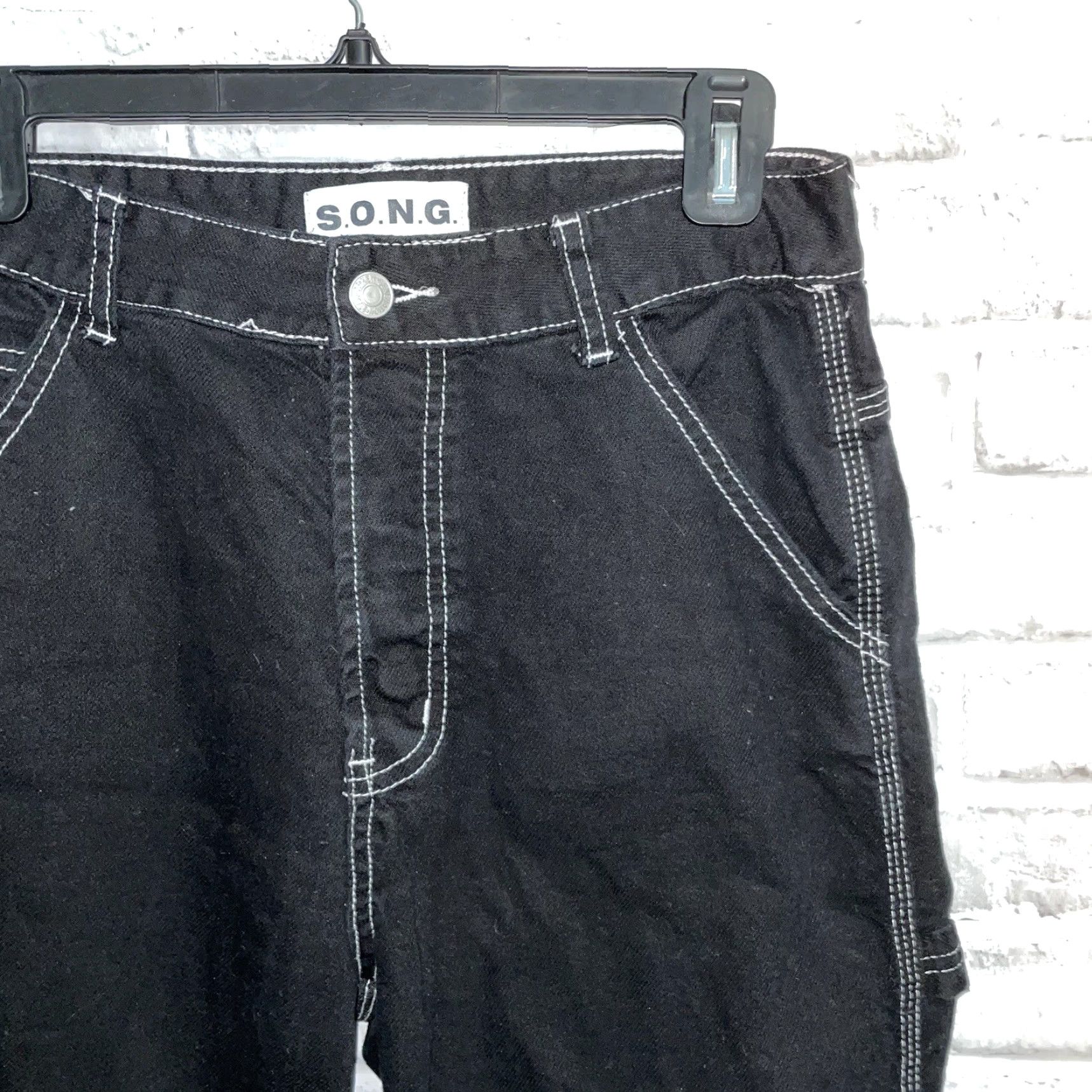 Vintage Song Jeans Women Carpenter Button Fly 7x28 Black Straight Adult Womens Size 28" / US 6 / IT 42 - 2 Thumbnail
