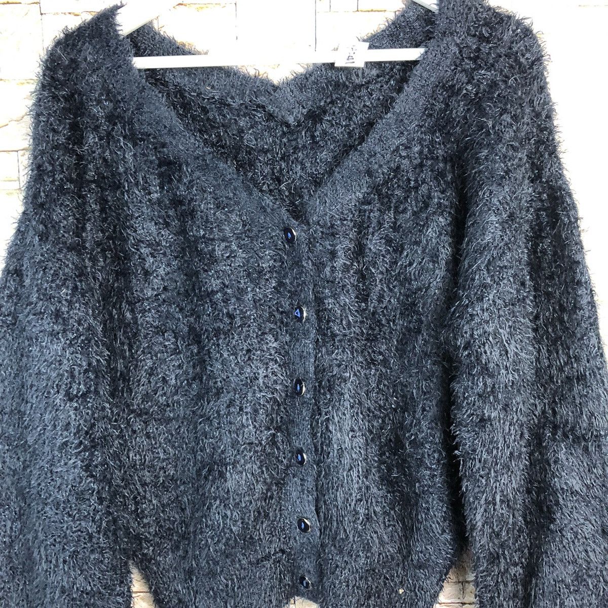Homespun Knitwear Japan fur mohair shaggy Dark Blue Cardigan Knitwear #241 Size US L / EU 52-54 / 3 - 5 Thumbnail