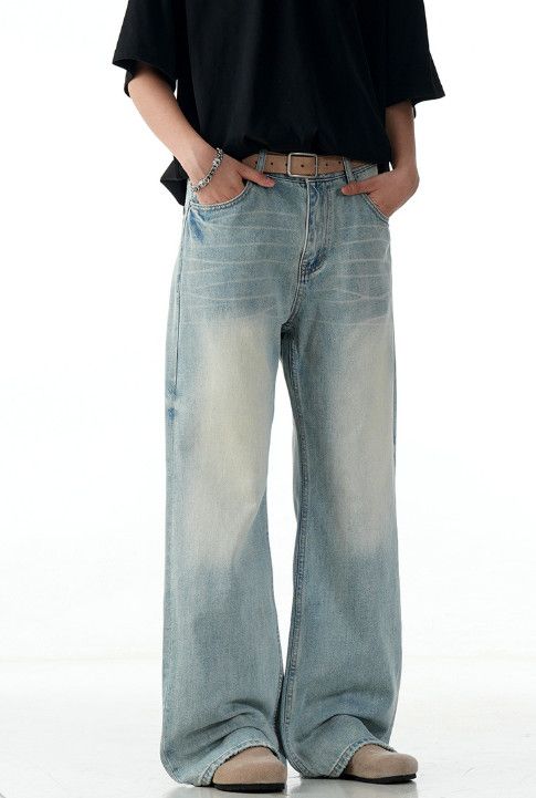 Jean Vintage washed men's cleanfit loose blue straight jeans Size US 32 / EU 48 - 3 Thumbnail