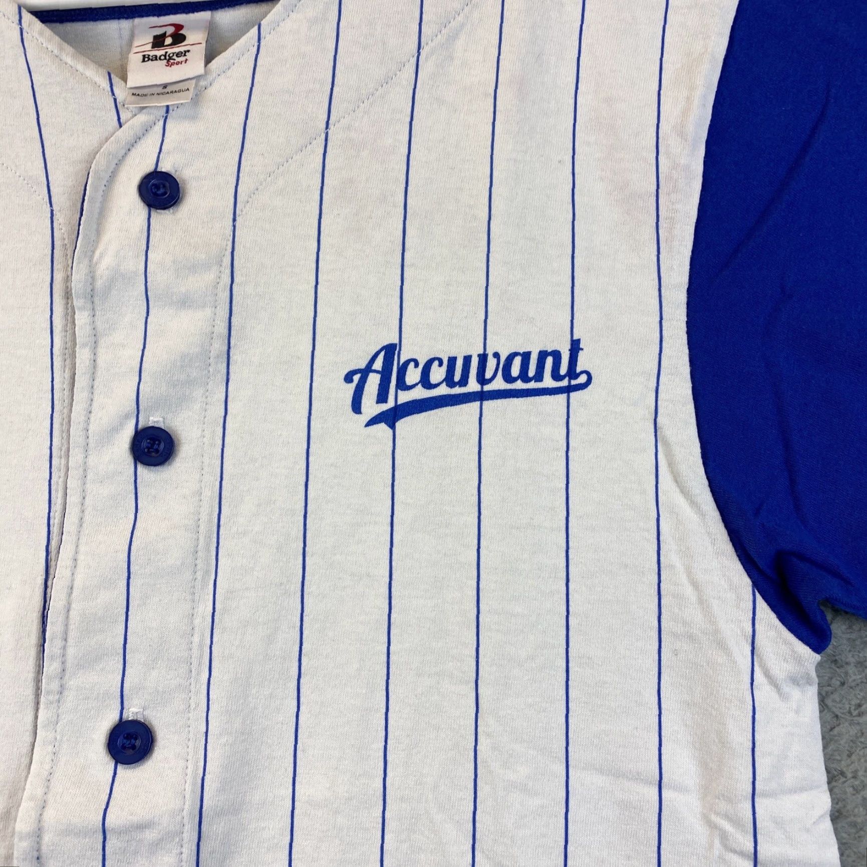 Vintage VINTAGE Badger Men's Short Sleeve Baseball Jersey Shirt S Blue Pinstripe Sports Souvenir 84-16 Size US S / EU 44-46 / 1 - 2 Thumbnail
