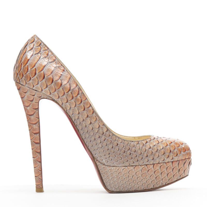 Christian Louboutin CHRISTIAN LOUBOUTIN Bianca 140 orange grey scaled leather platform pump EU37.5 Size US 7.5 / IT 37.5 - 1 Thumbnail
