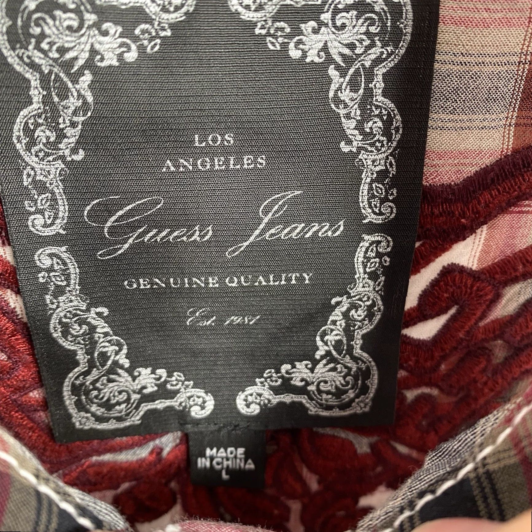 Guess VINTAGE Guess Jeans Shirt Women L Red Plaid Western Embroidered Cowboy Snap Button-Up 9? Size L / US 10 / IT 46 - 3 Thumbnail