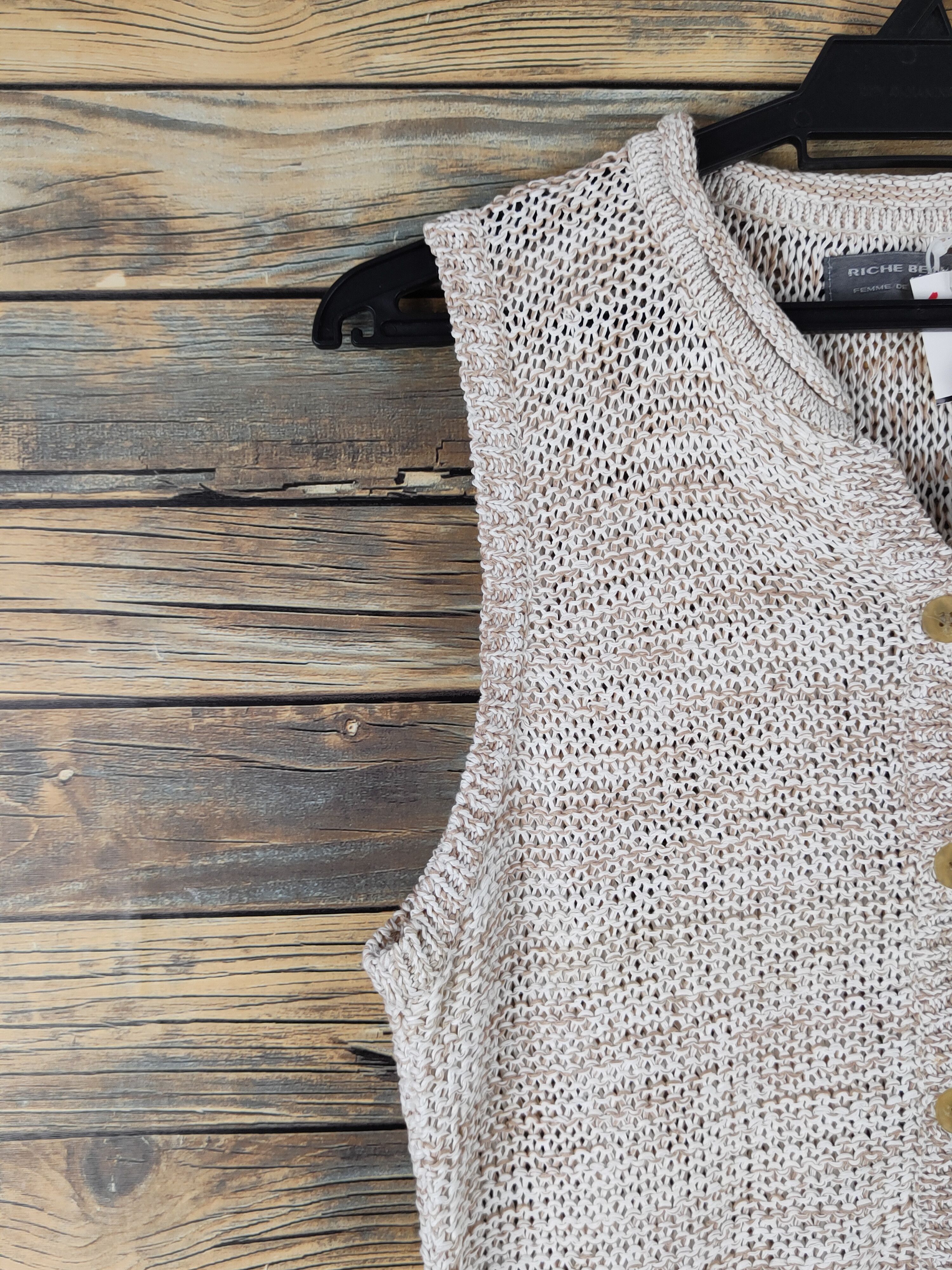 Aran Isles Knitwear Riche Beau Light Brown crochet meshnet Knitwear Vests #W1447 Size S / US 4 / IT 40 - 4 Thumbnail