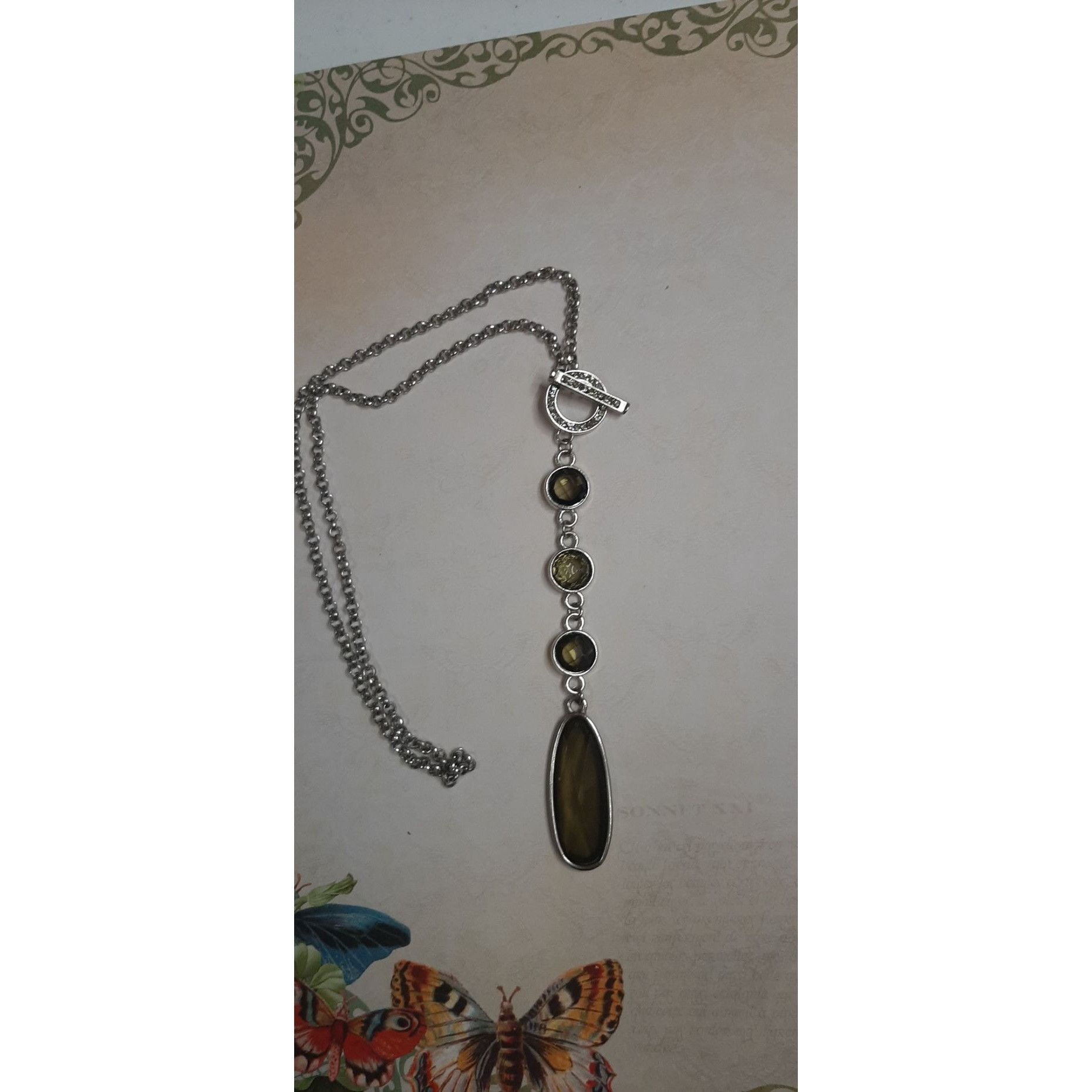Other Vintage-Inspired Toggle Pendant Necklace With Faceted Olive- Size ONE SIZE - 5 Thumbnail