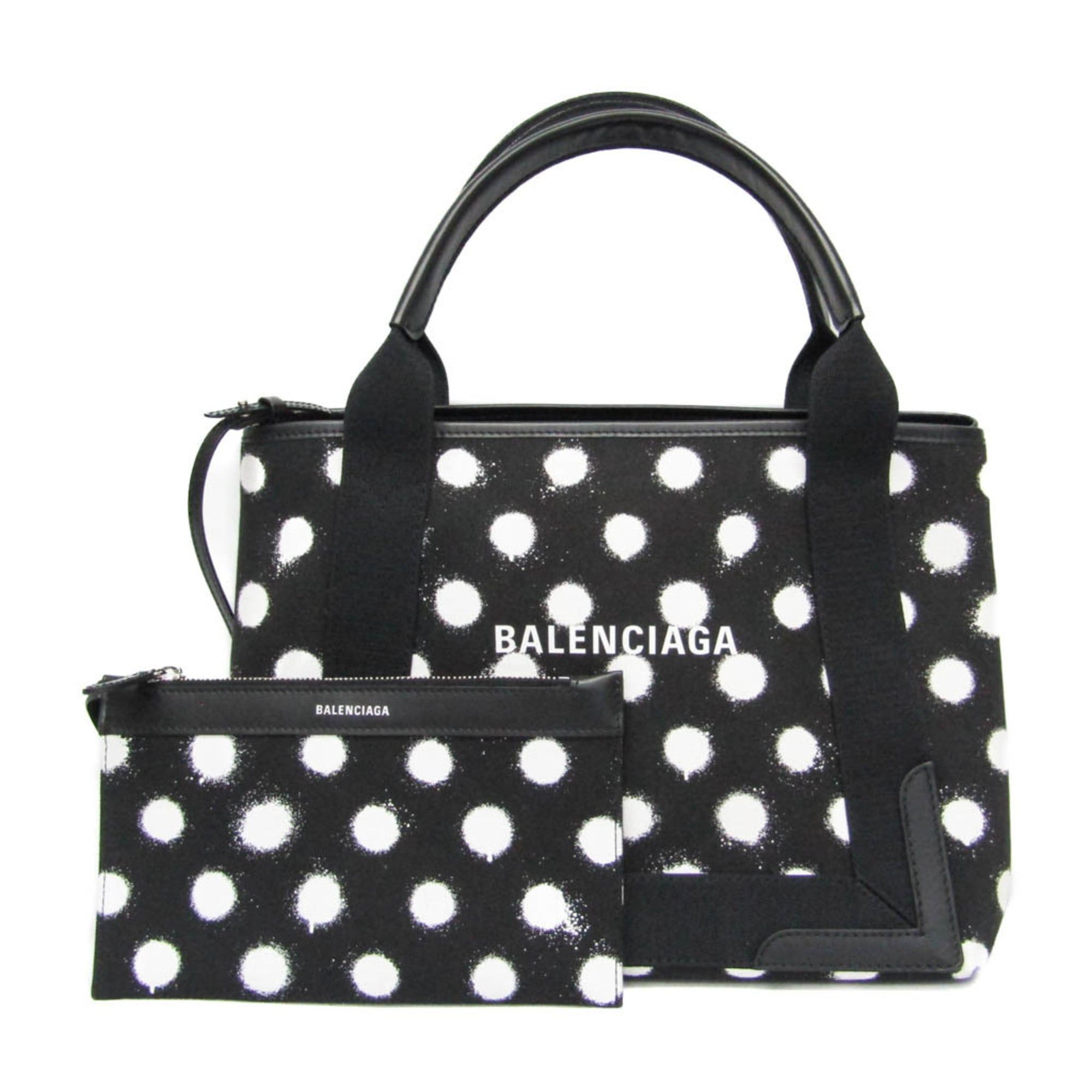 Balenciaga Balenciaga Navy Cabas S Dot Print 339933 Men,Women Canvas,Leather Handbag,Tote Bag Black,White Size ONE SIZE - 1 Thumbnail