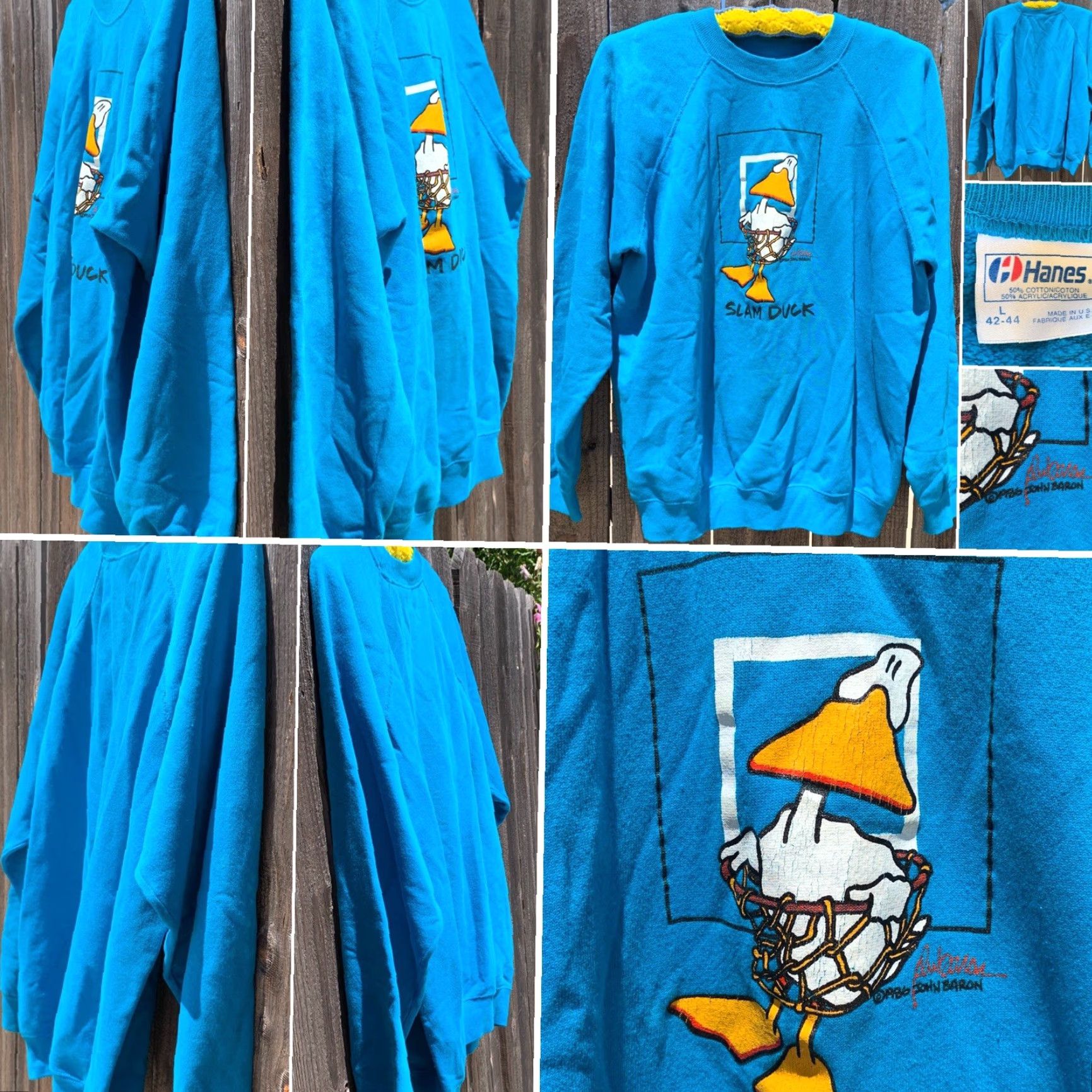 Hanes VINTAGE Hanes Sweatshirt Shirt Men L Blue 80s 1980s Basketball Slam Duck John Baron graphic print Size US L / EU 52-54 / 3 - 2 Thumbnail