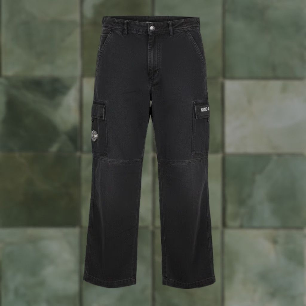 Harley Davidson Harley-Davidson Jeans Mens 34x28 Dark Wash Black Relaxed Straight Zip Fly Denim Pocket Logo Cargo Pockets 5-Pocket Design Size US 34 / EU 50 - 1 Thumbnail