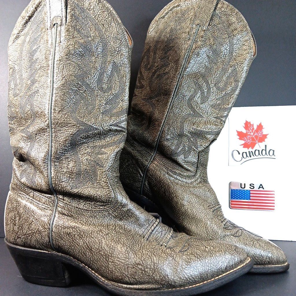 Boulet Boulet Mens Cowboy Boots Boots Rare Dark Green Gray Canada Size US 9.5 / EU 42-43 - 1 Thumbnail