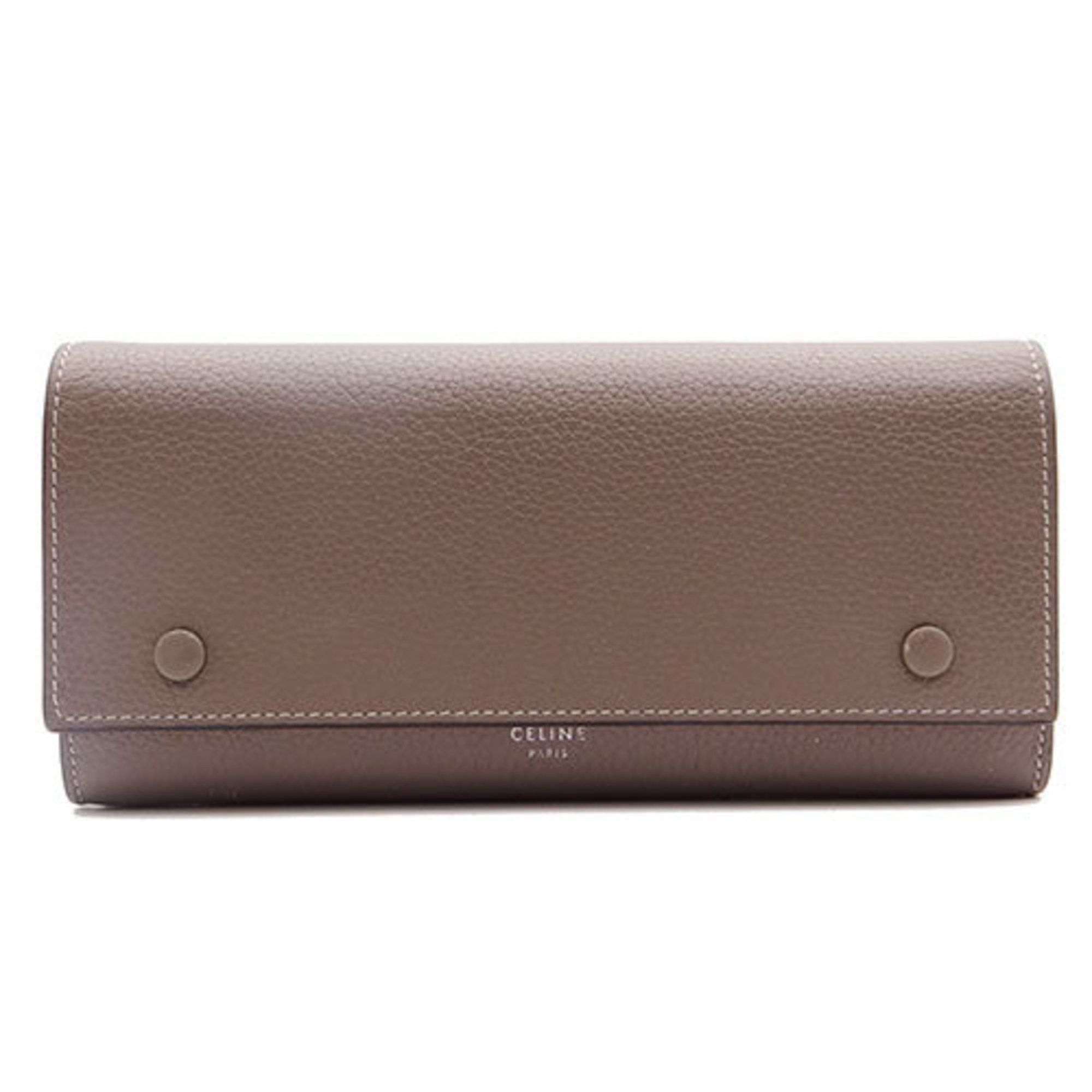 image of Celine Women's Wallet Long Leather Large Flap Multi-Function Greige Yellow in Grayish