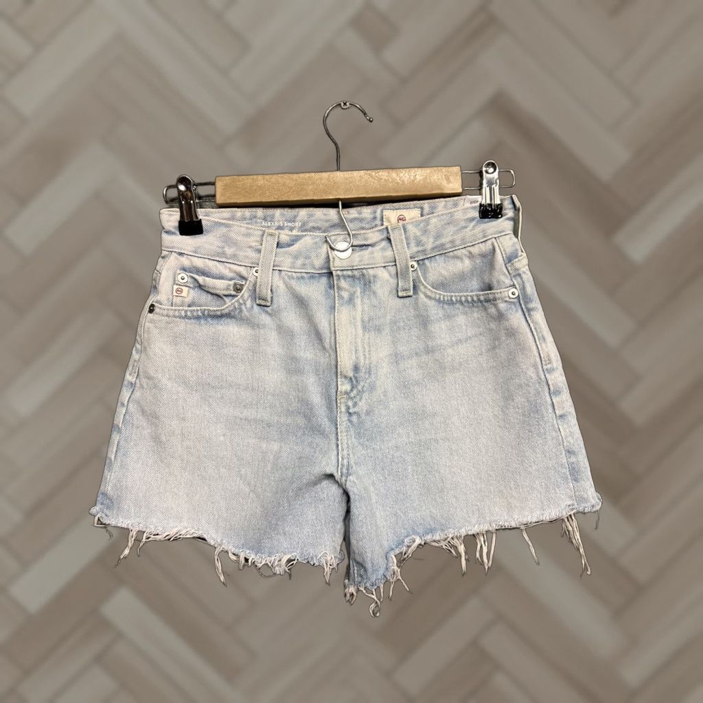 Vintage Womens AG Adriano Goldschmied Denim Jean Shorts 25R High Waist Wedgie Cutoff Distressed Blue 90s Bohemian Festival Cowgirl - Womens Size 42" / US 20 - 1 Thumbnail