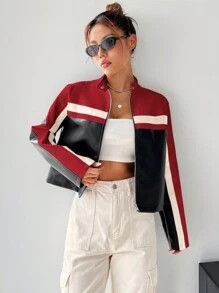Other Women’s Cropped Biker Jacket | Red & Black Racing Style Size S / US 4 / IT 40 - 7 Thumbnail