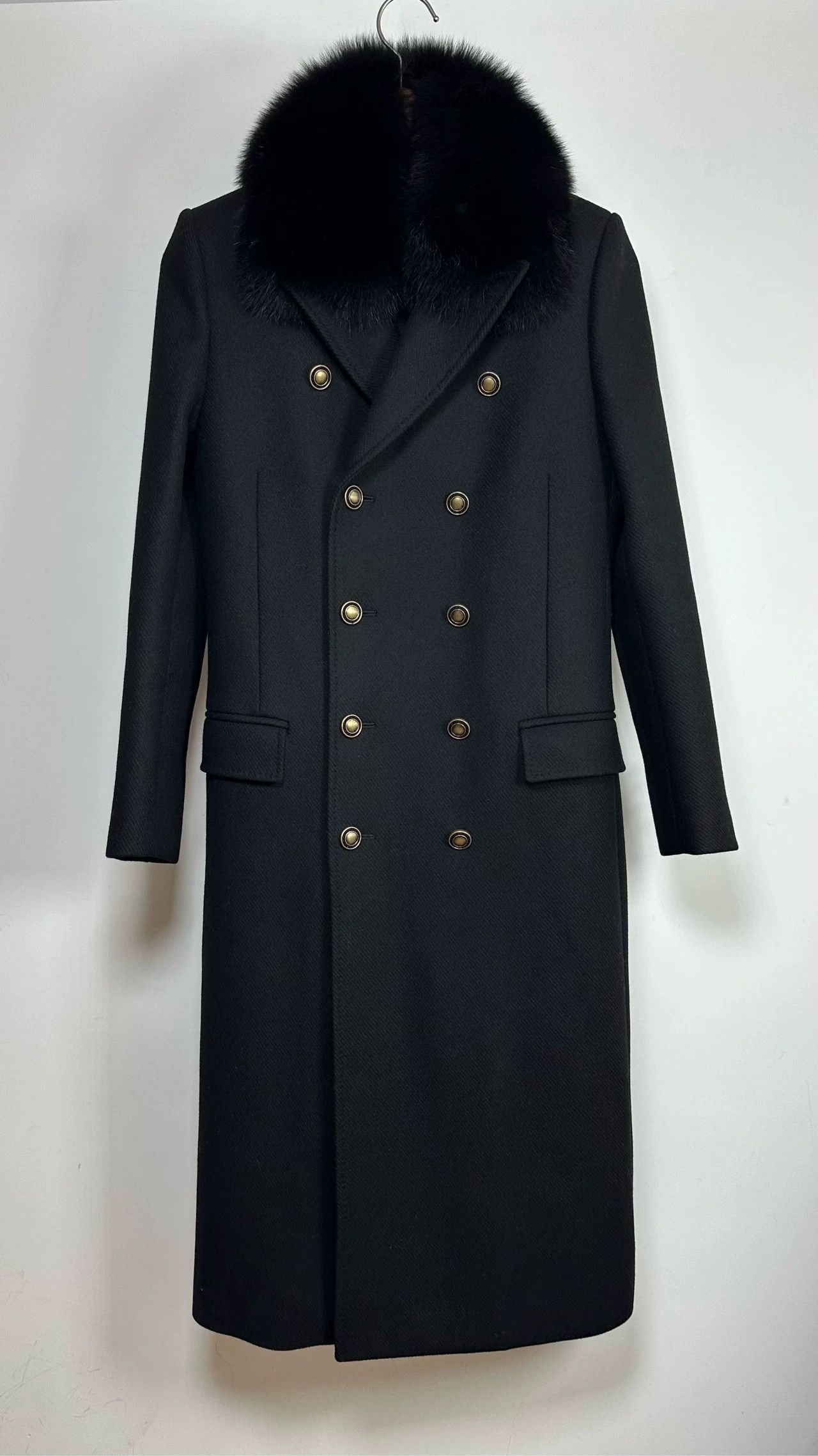 Saint Laurent Paris Solid color fur collar double breasted coat