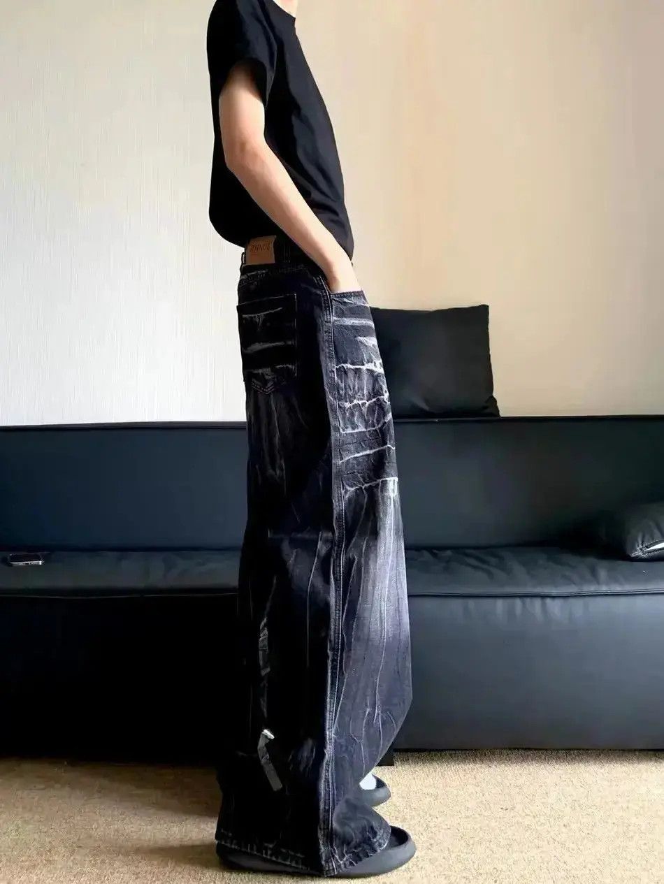Japanese Brand Vintage washed and distressed graffiti stripe baggy jeans Size US 34 / EU 50 - 3 Thumbnail