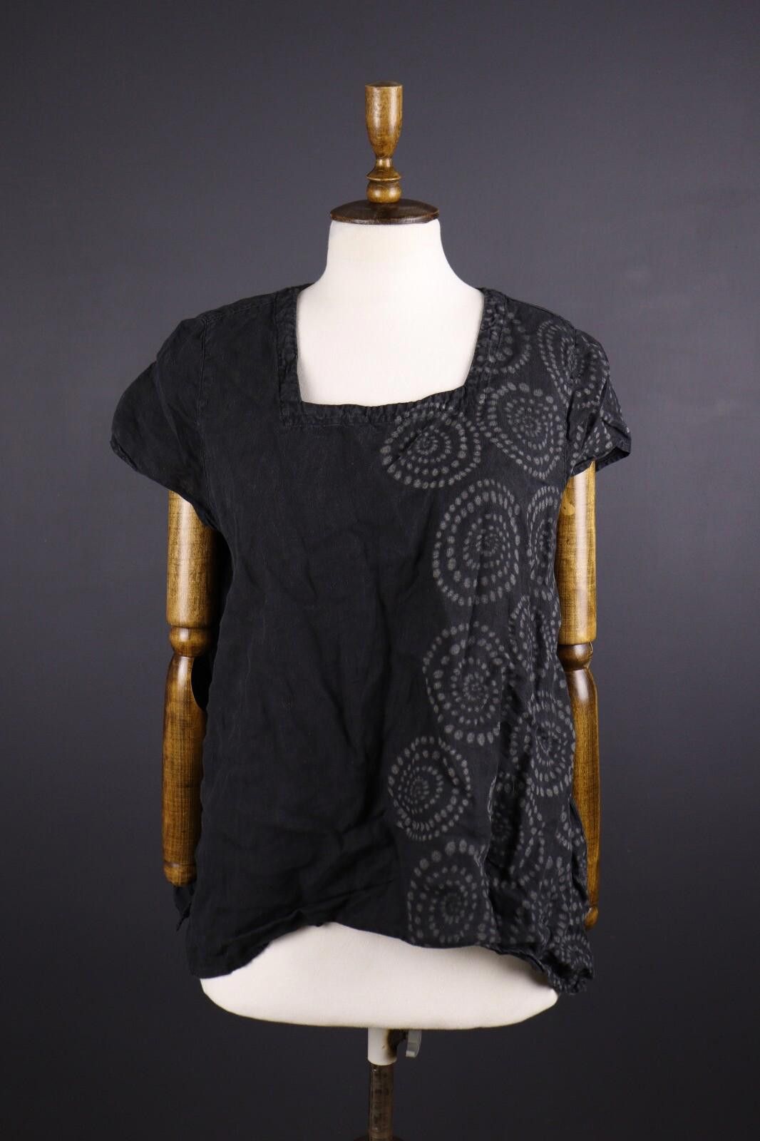 Designer Elemente Clemente Black Lagenlook Floral Linen Top Shirt 3 Size M / US 6-8 / IT 42-44 - 1 Thumbnail