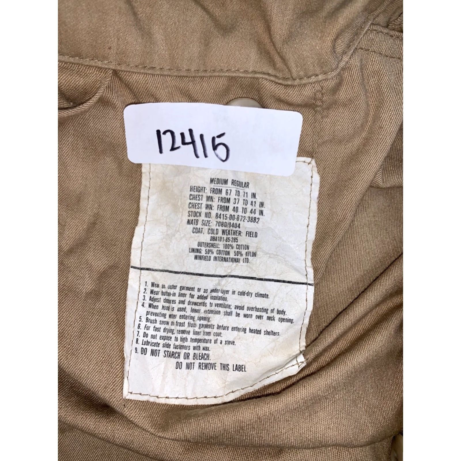Vintage Winfield International Ltd Coat Mens M Beige Winter Handheld Hooded Pockets Military Jacket Canvas 12415 Regular Reg? Size US M / EU 48-50 / 2 - 3 Thumbnail