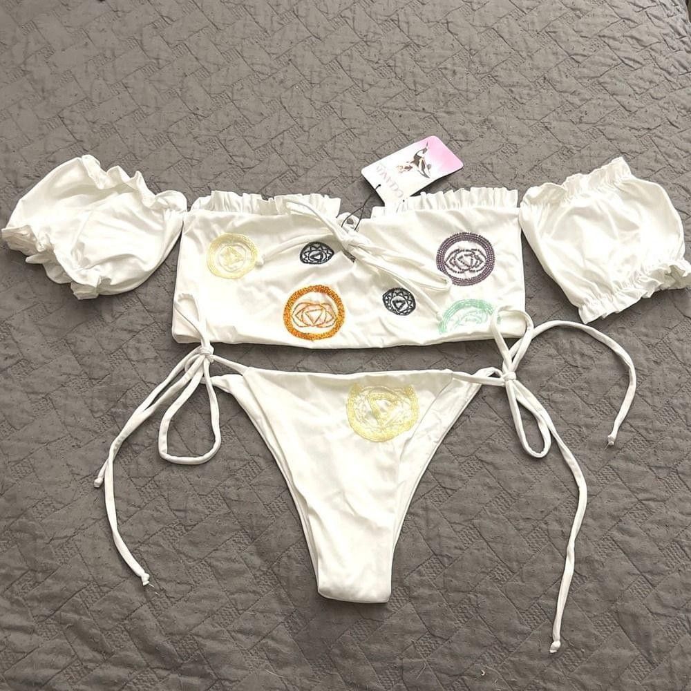 Other Oceanus Off Shoulder White Bikini M Crystal Beading New Size M / US 6-8 / IT 42-44 - 1 Thumbnail