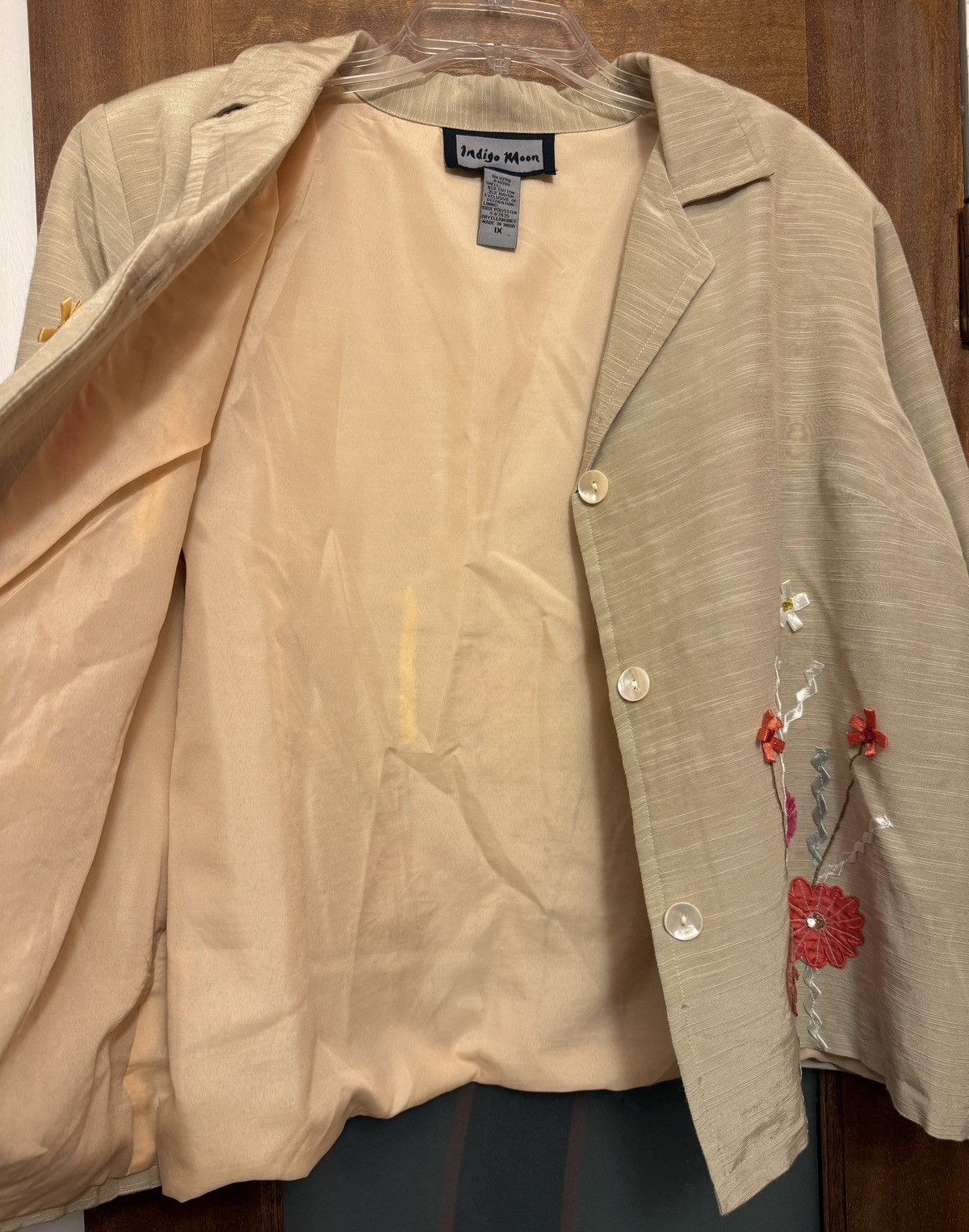 Other Indigo Moon Woman Beige Floral Appliqué Craft Lined Blazer Size XL / US 12-14 / IT 48-50 - 5 Thumbnail